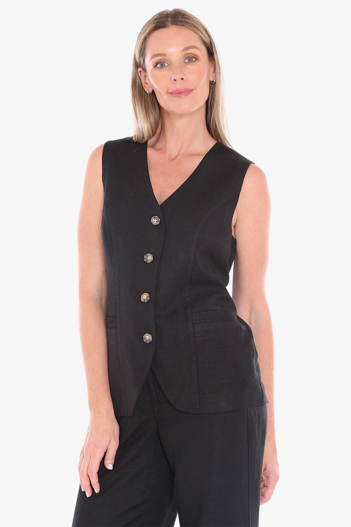 Womens Button Vest Black 596j4092a