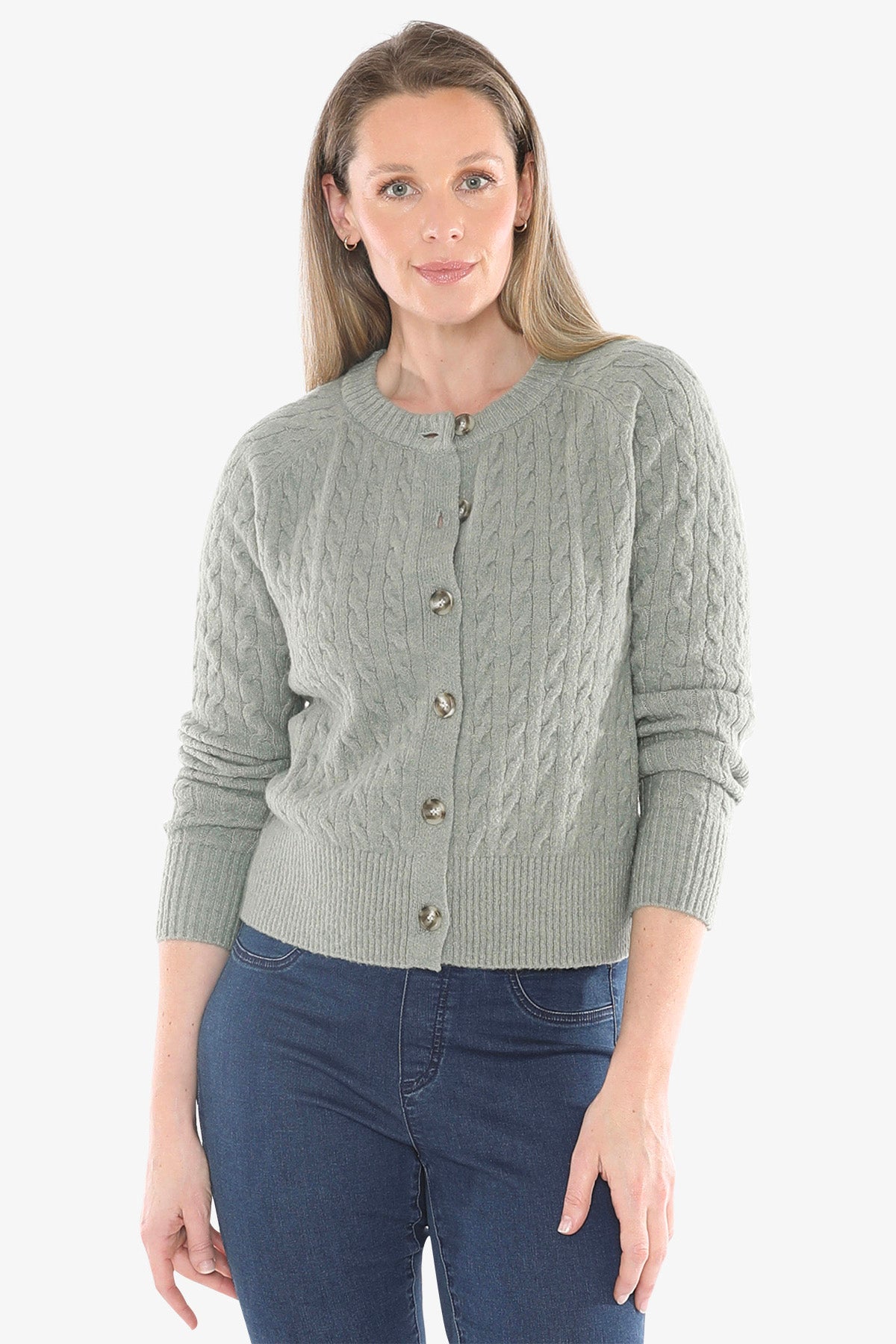 Cable Cardigan in Sage