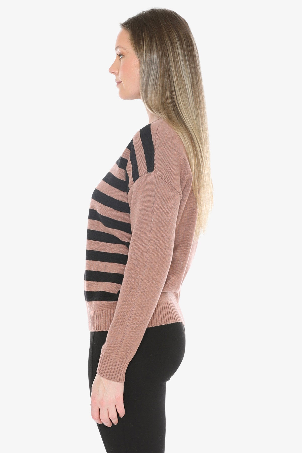 Cable Striped Pullover in Clay Combo