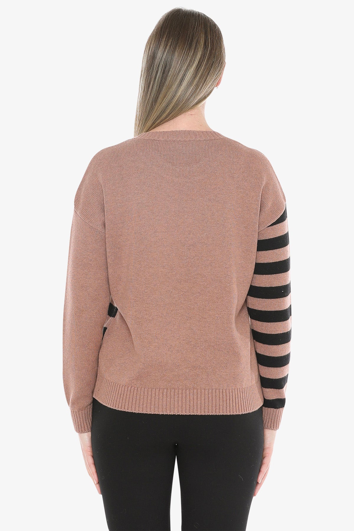 Cable Striped Pullover in Clay Combo