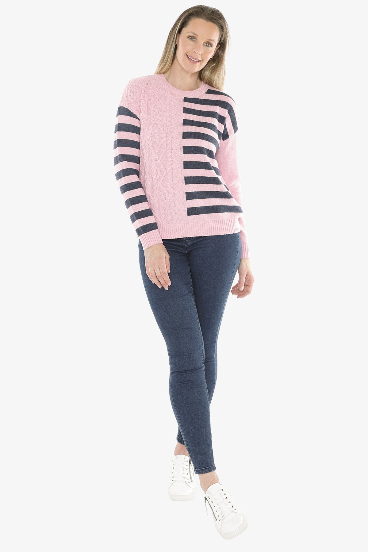 Cable Striped Pullover in Sherbert Marle Combo