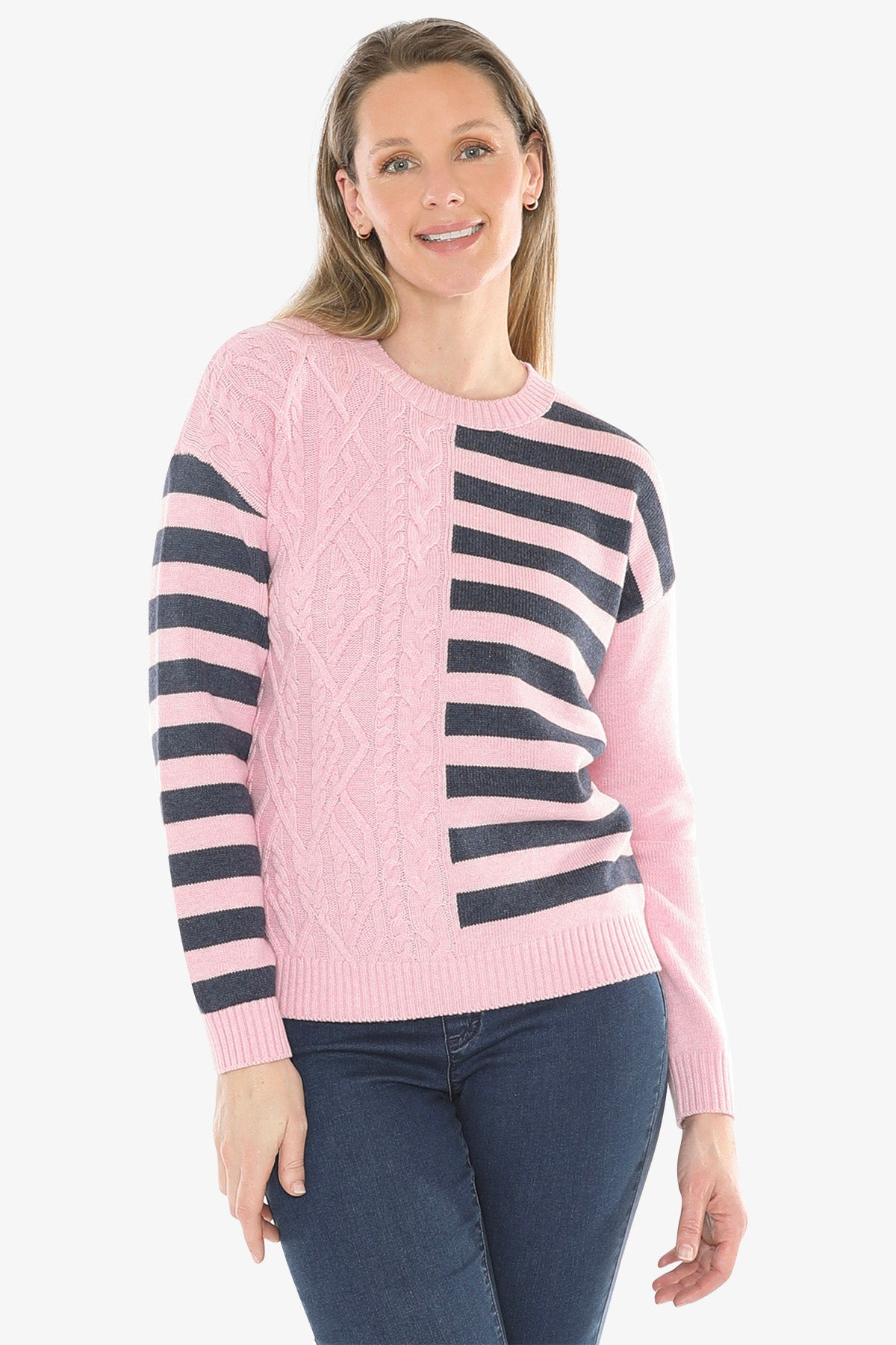 Cable Striped Pullover in Sherbert Marle Combo