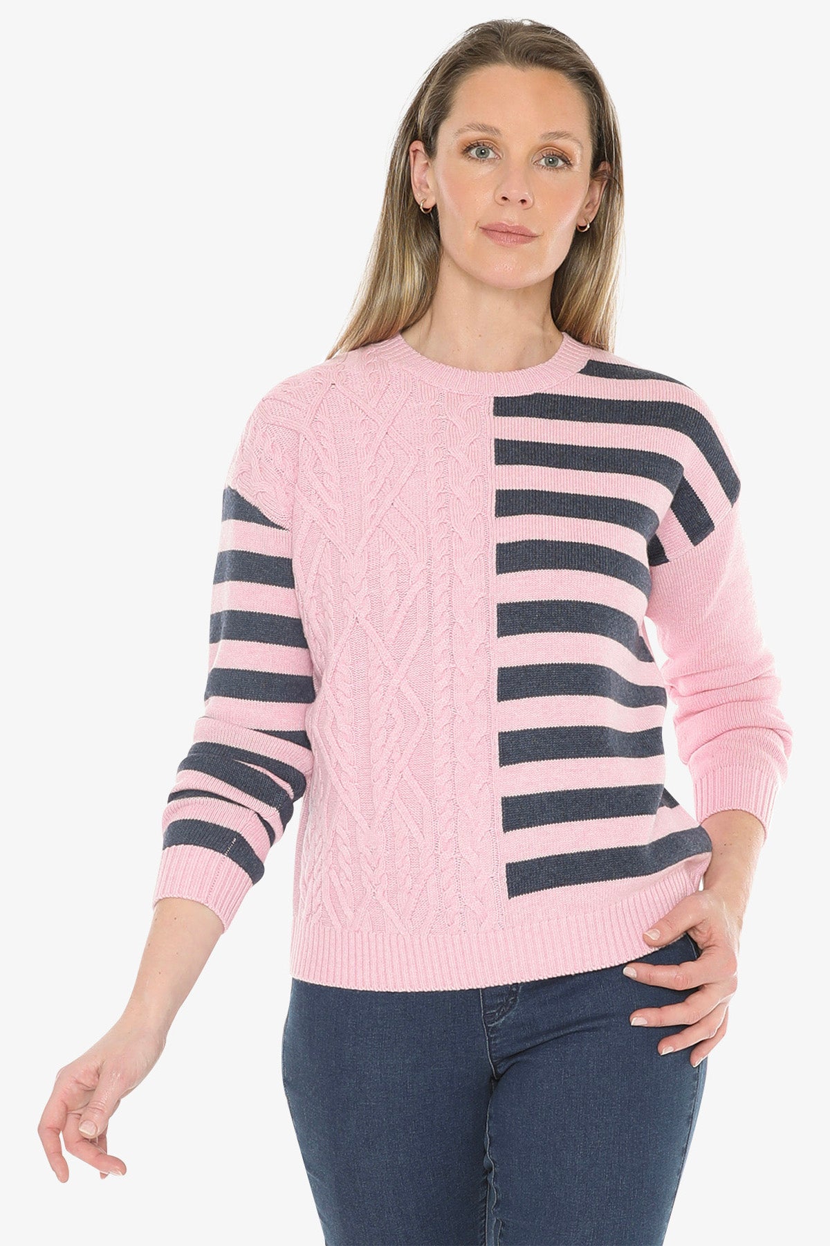 Cable Striped Pullover in Sherbert Marle Combo