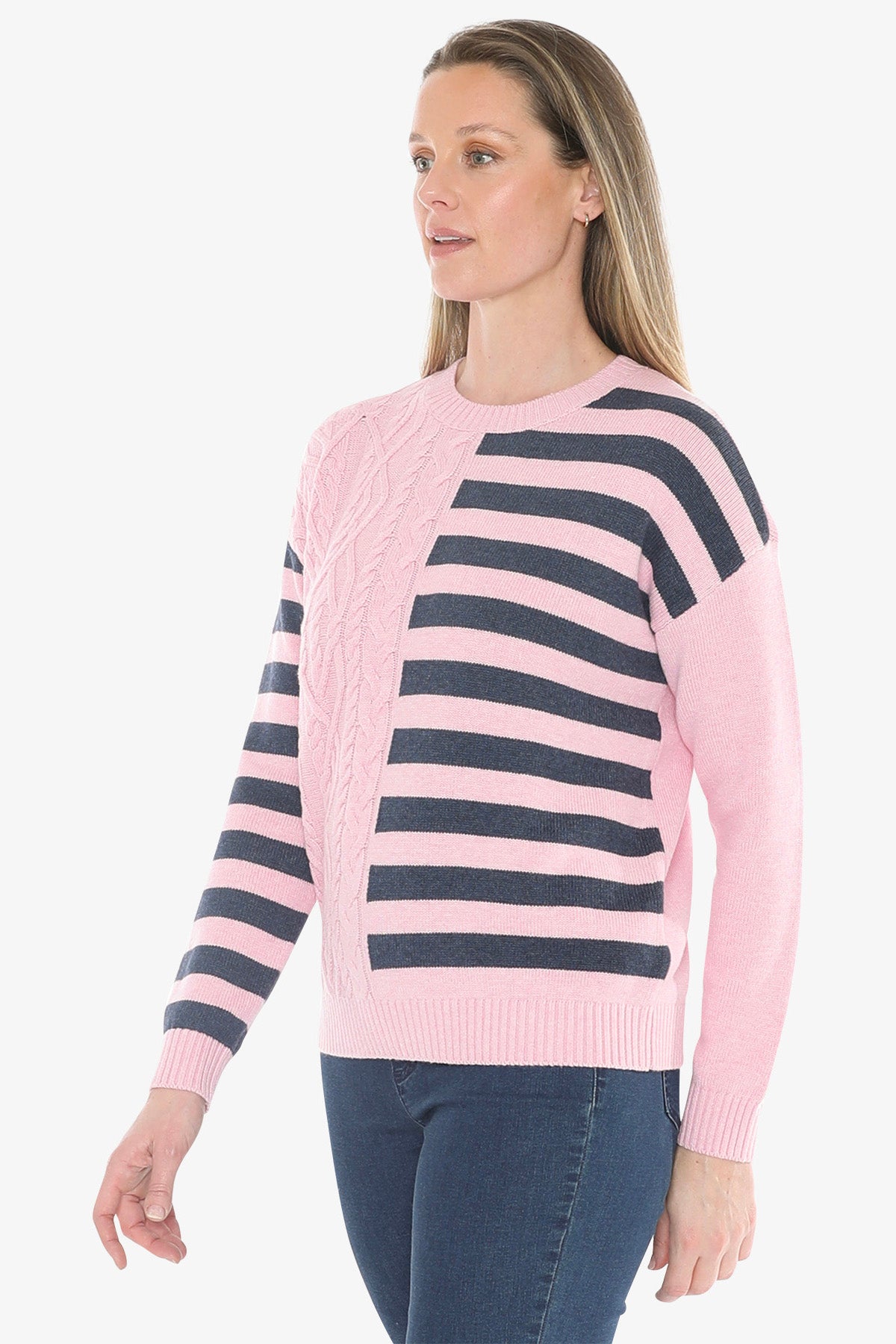 Cable Striped Pullover in Sherbert Marle Combo