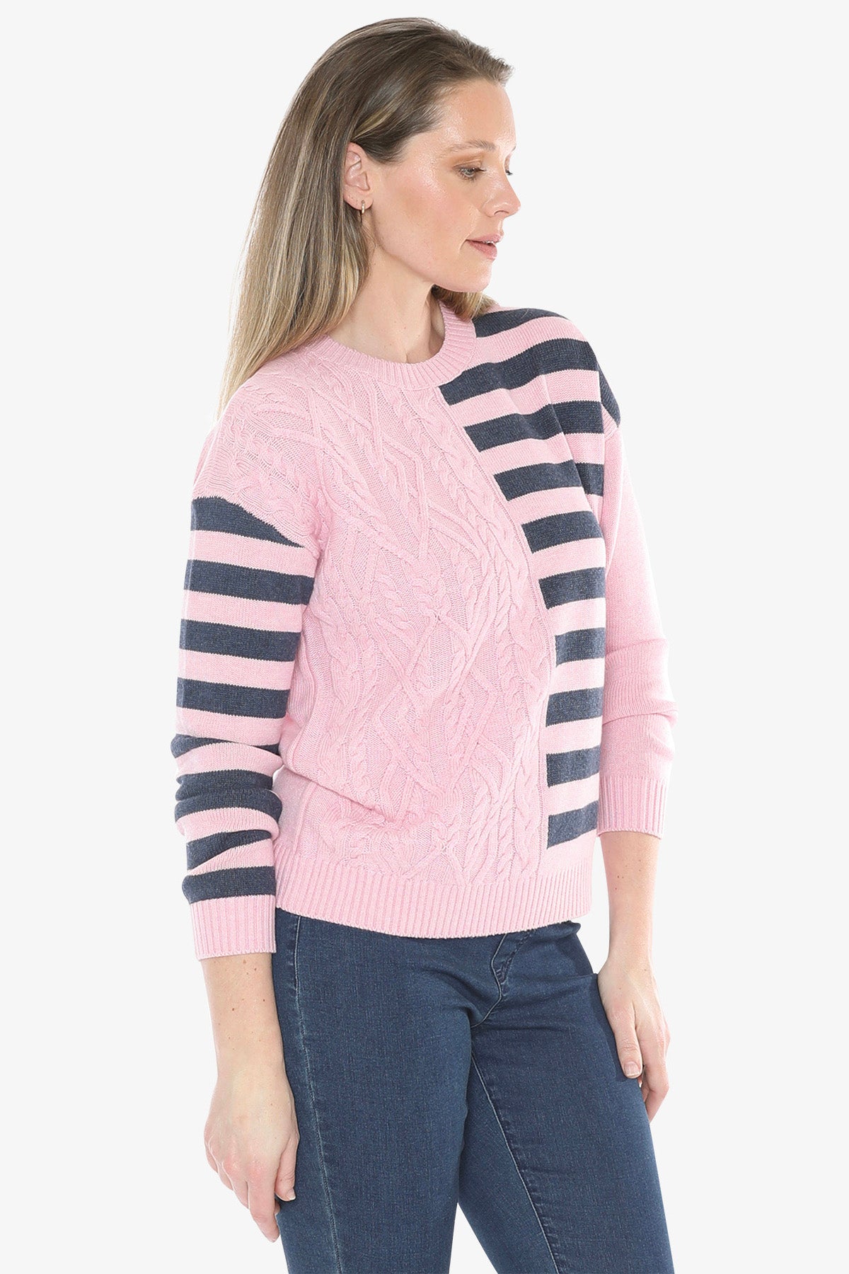 Cable Striped Pullover in Sherbert Marle Combo
