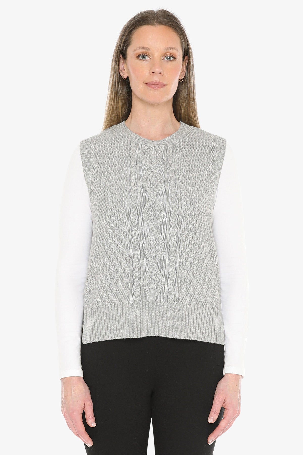 Cable Vest in Grey Marle