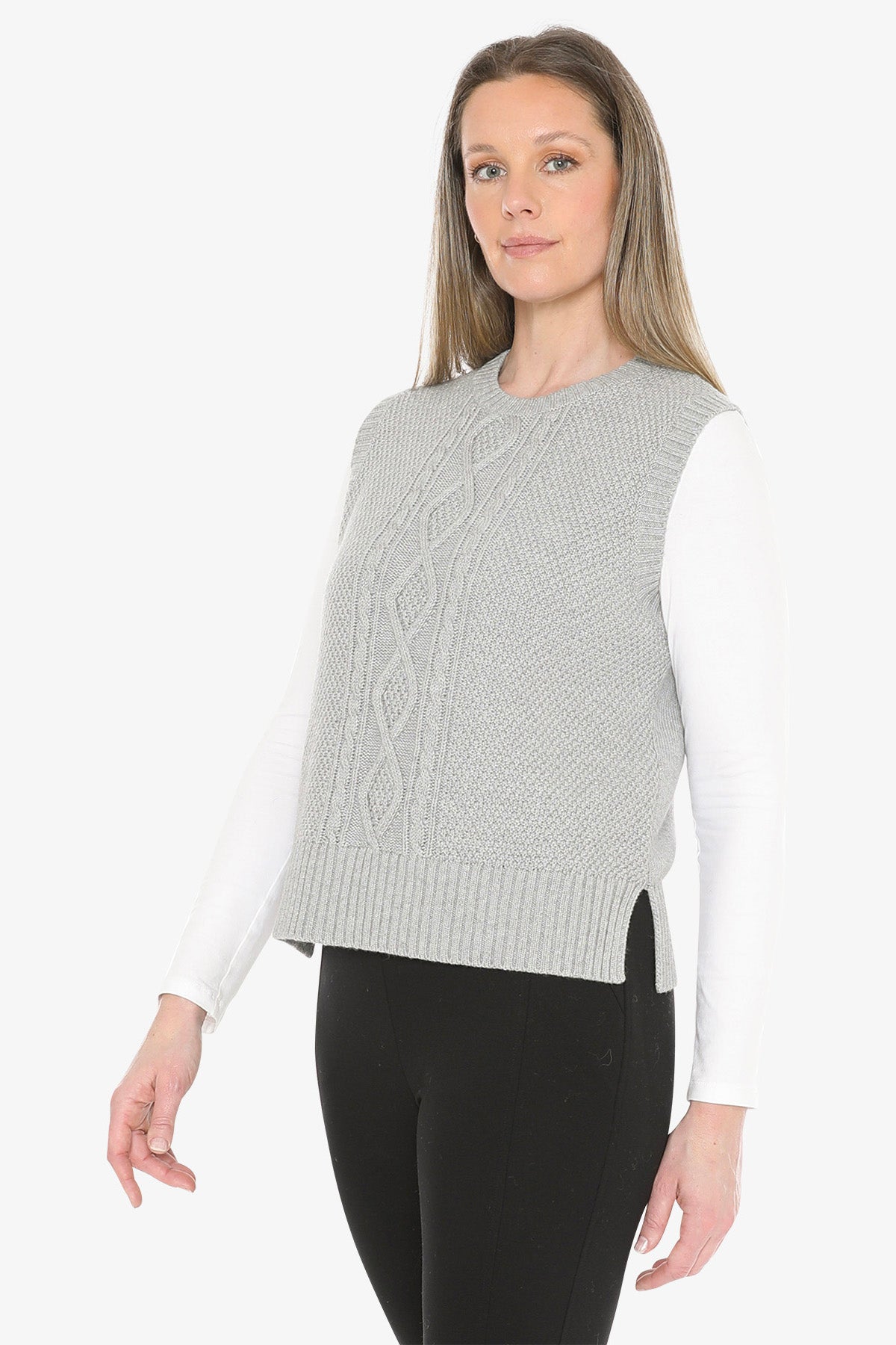 Cable Vest in Grey Marle