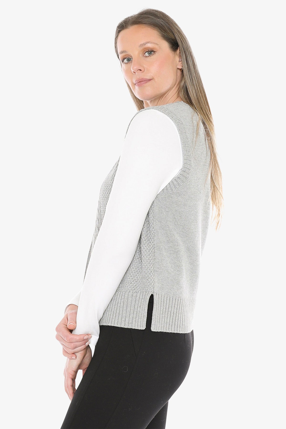 Cable Vest in Grey Marle