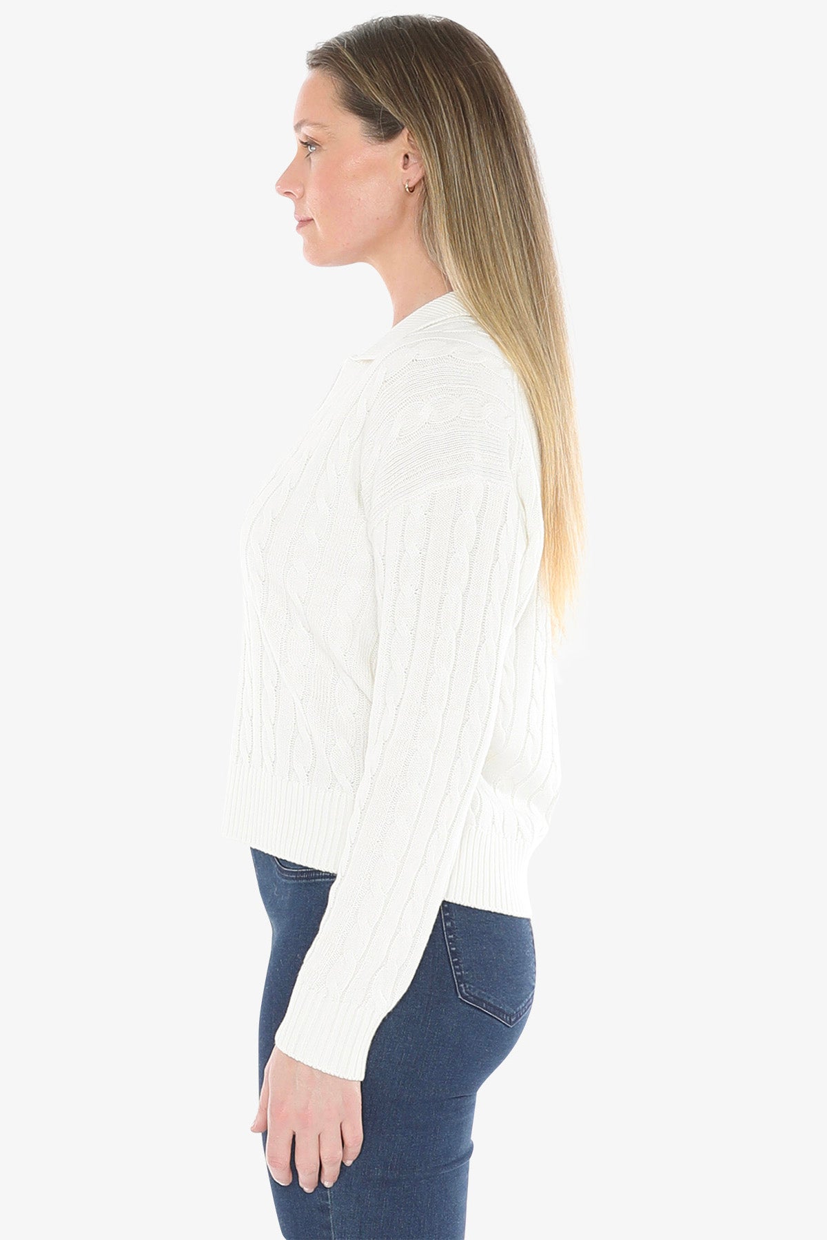 Womens Collared Cable Pullover White 58611031a
