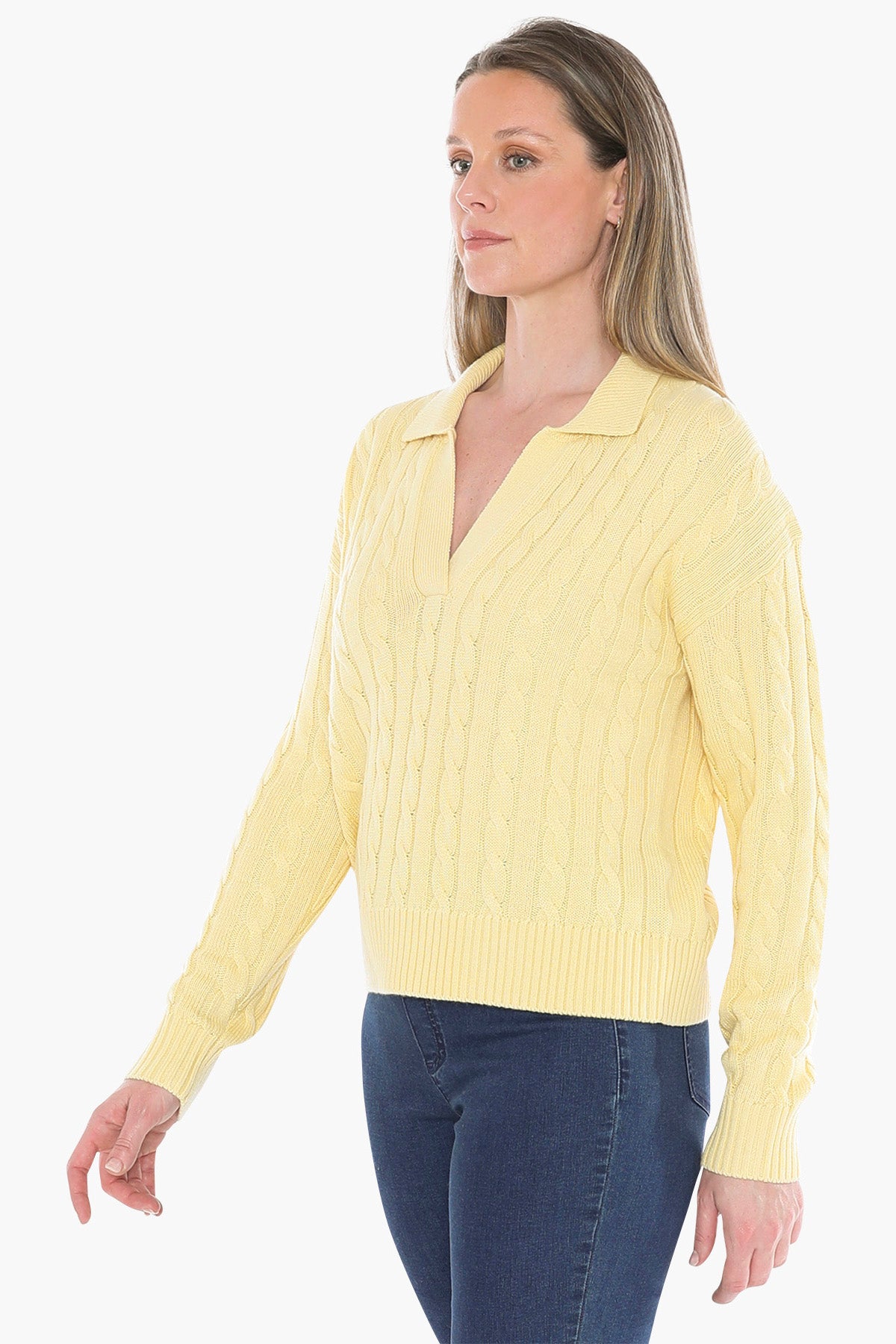 Womens Collared Cable Pullover Yellow 58611031a