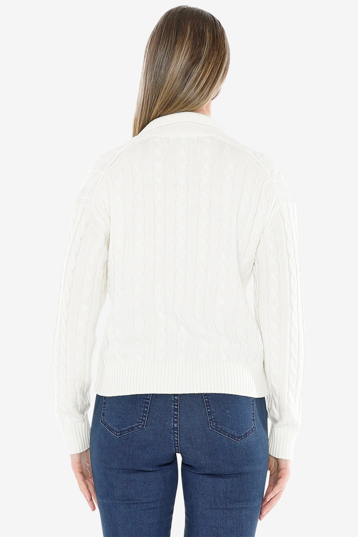 Womens Collared Cable Pullover White 58611031a