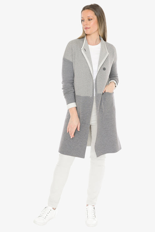 Contrast Coatigan in Grey/Cream