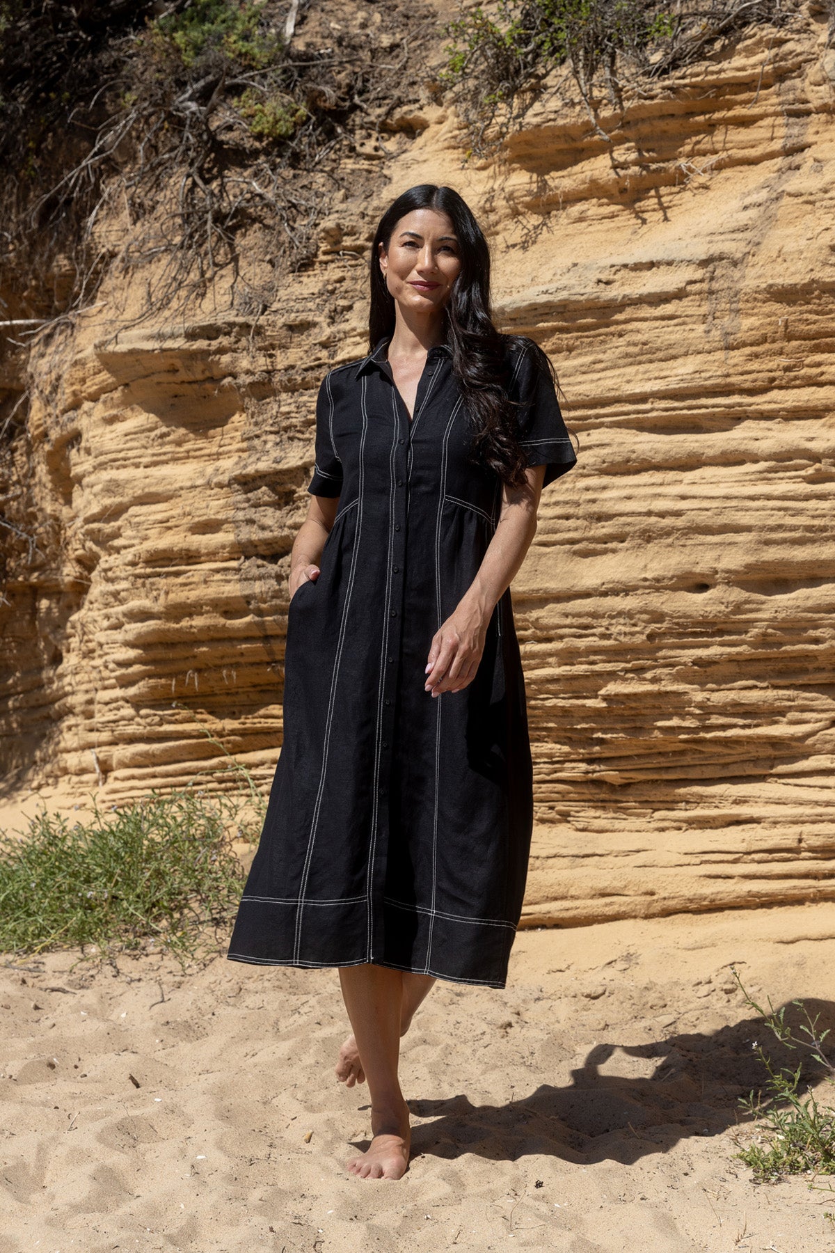 Womens Contrast Stitch Dress Black 596j5100a
