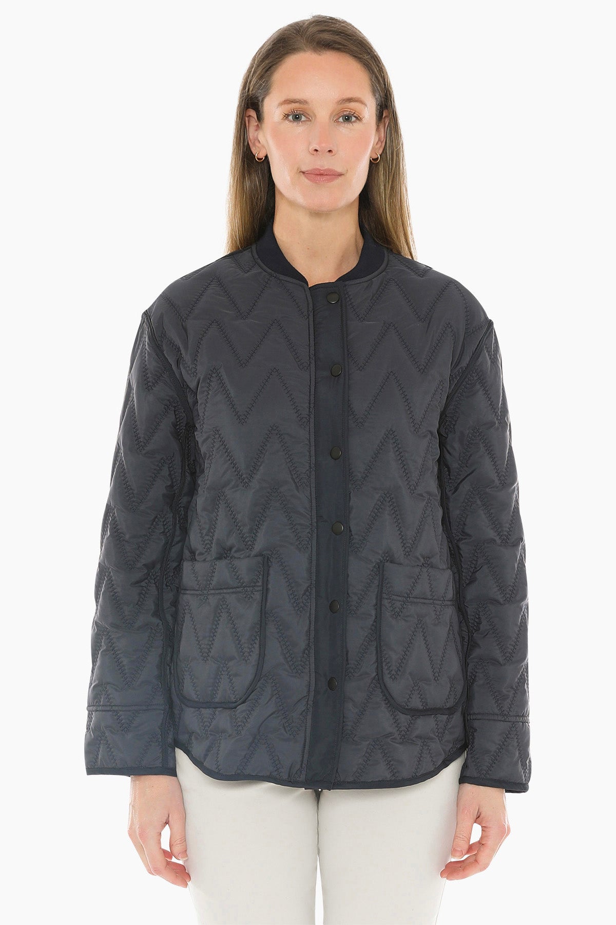 Zig Zag Quilted Puffer in Dark Navy Combo