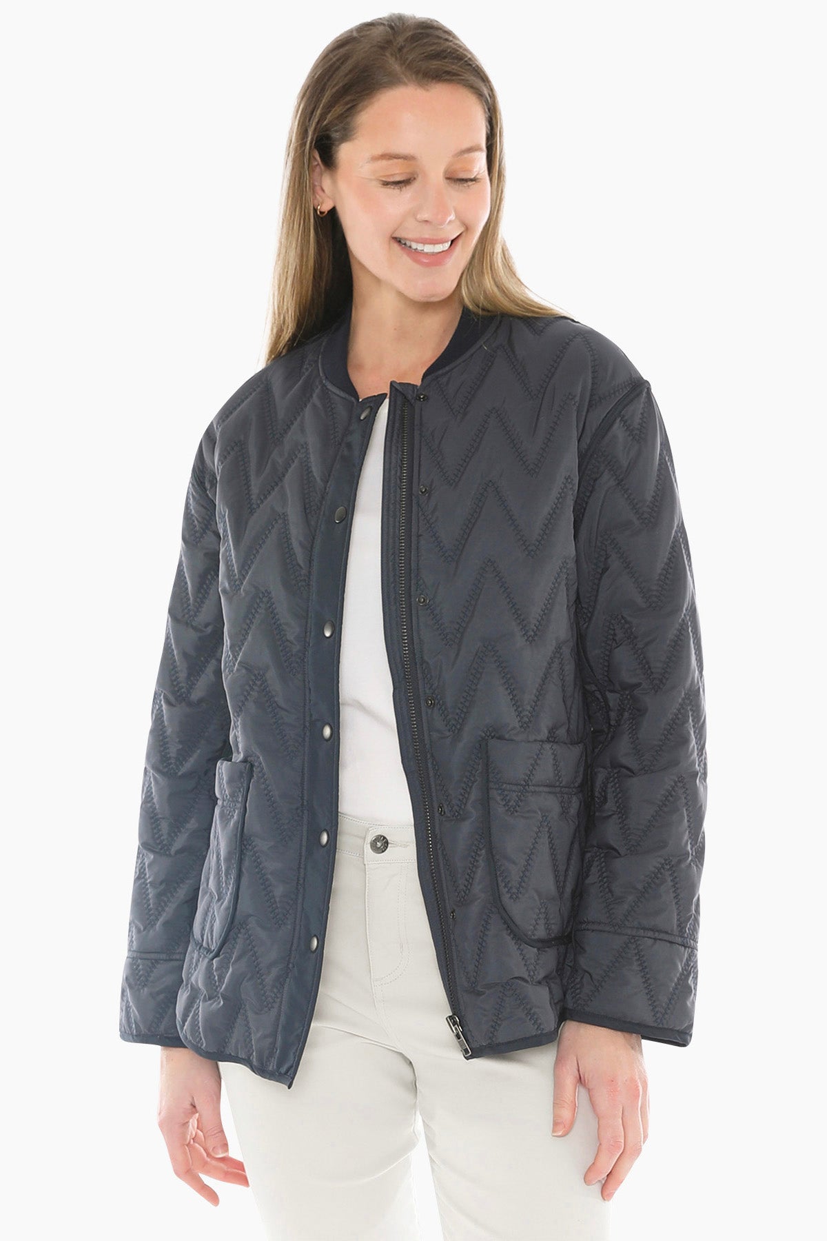 Zig Zag Quilted Puffer in Dark Navy Combo