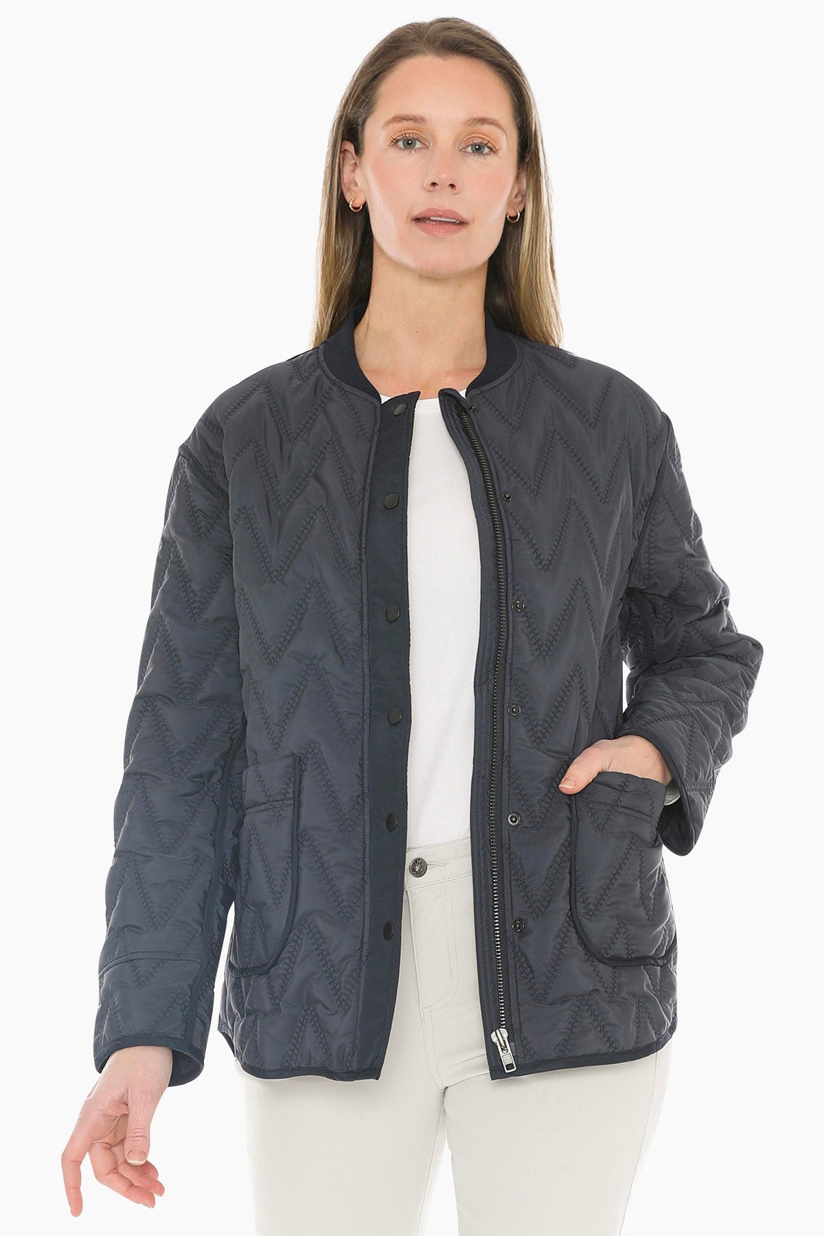 Zig Zag Quilted Puffer in Dark Navy Combo