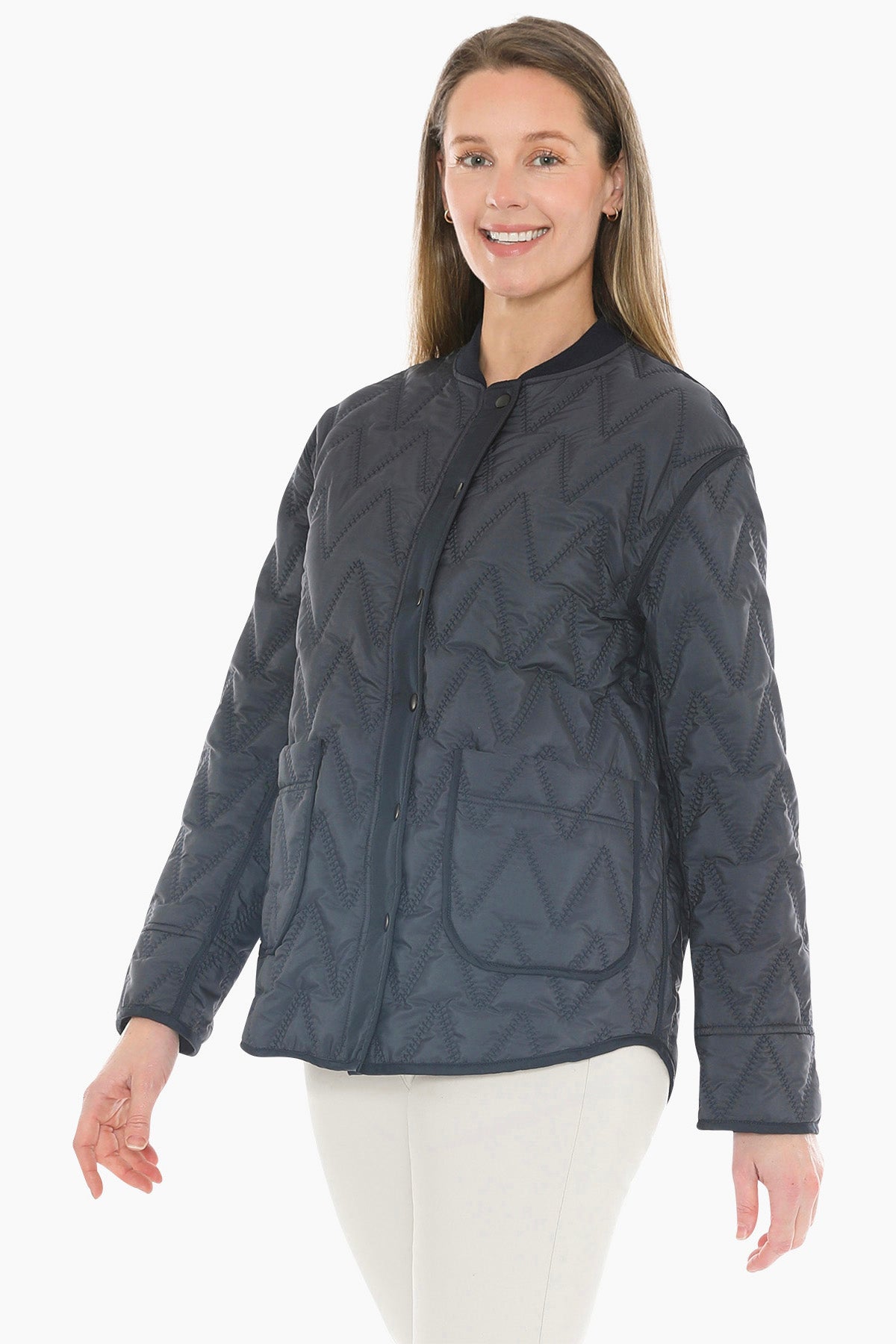 Zig Zag Quilted Puffer in Dark Navy Combo