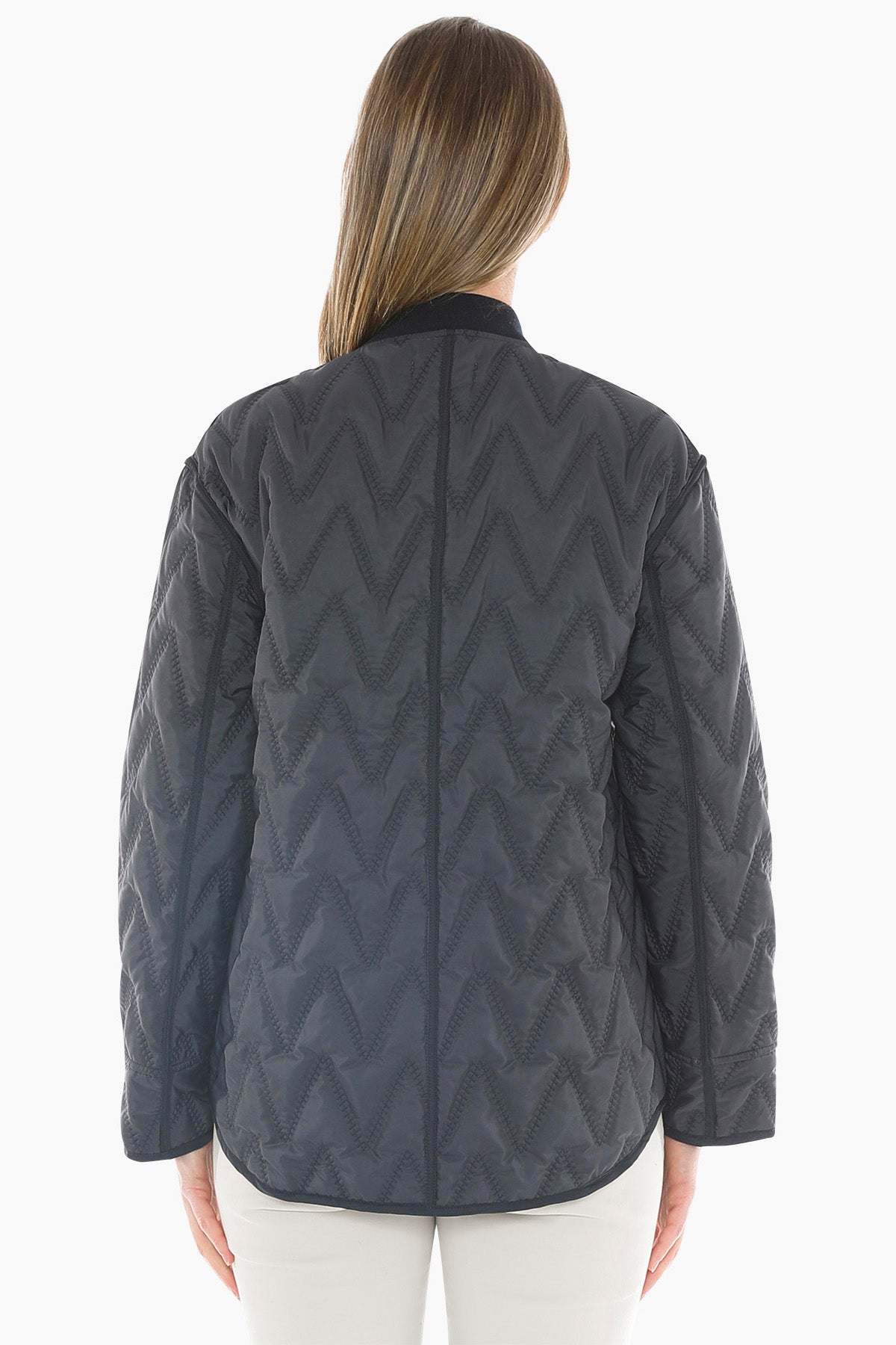 Zig Zag Quilted Puffer in Dark Navy Combo