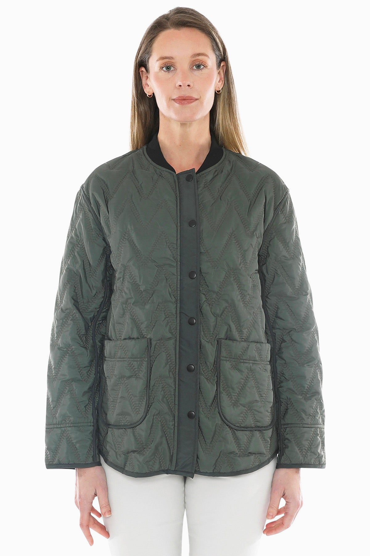 Zig Zag Quilted Puffer in Sage