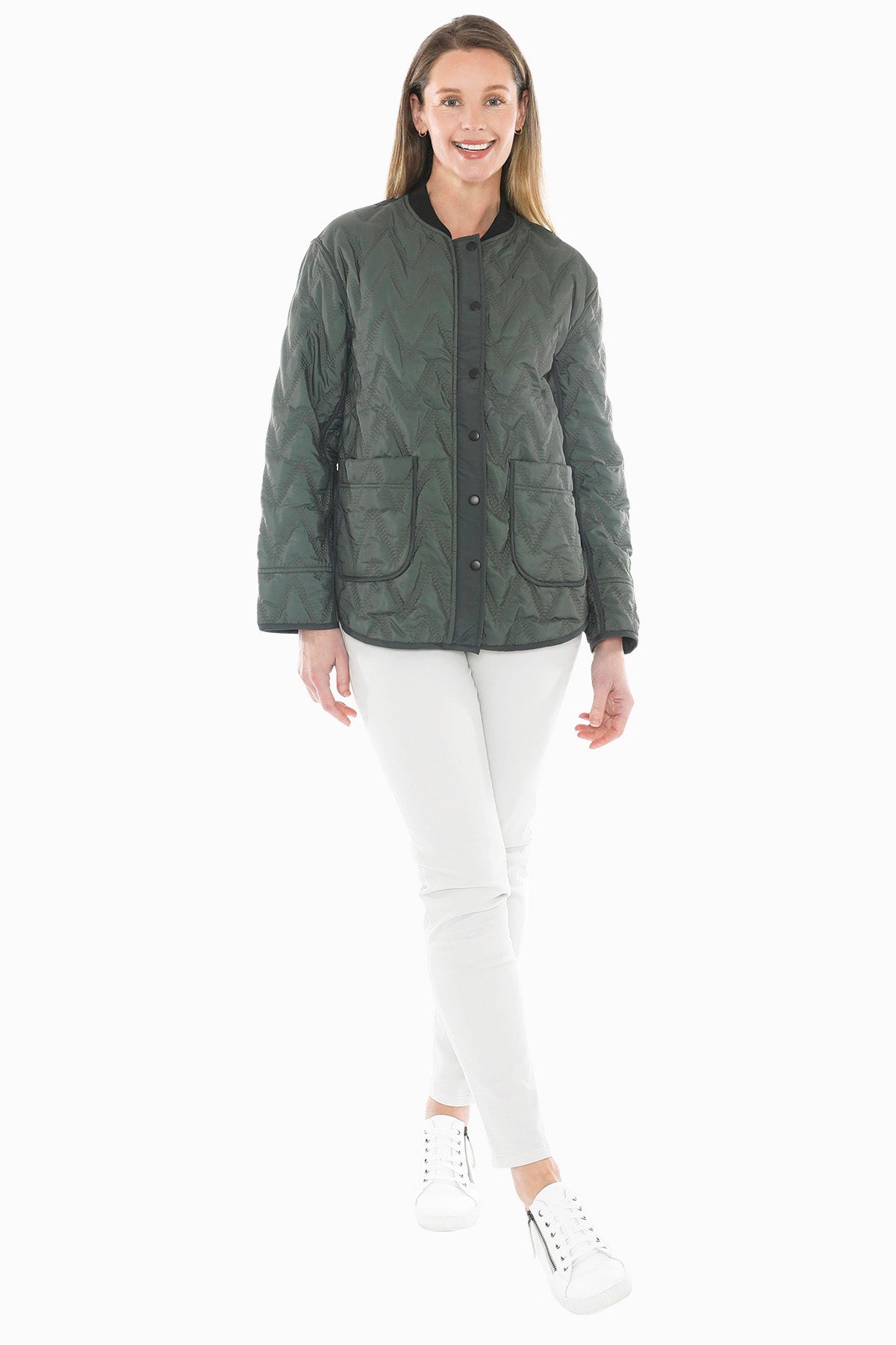 Zig Zag Quilted Puffer in Sage