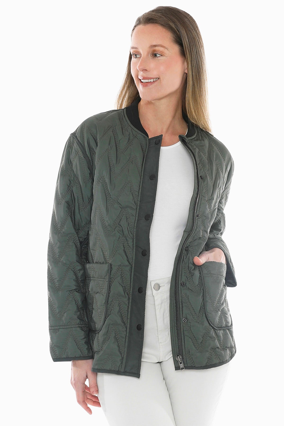 Zig Zag Quilted Puffer in Sage