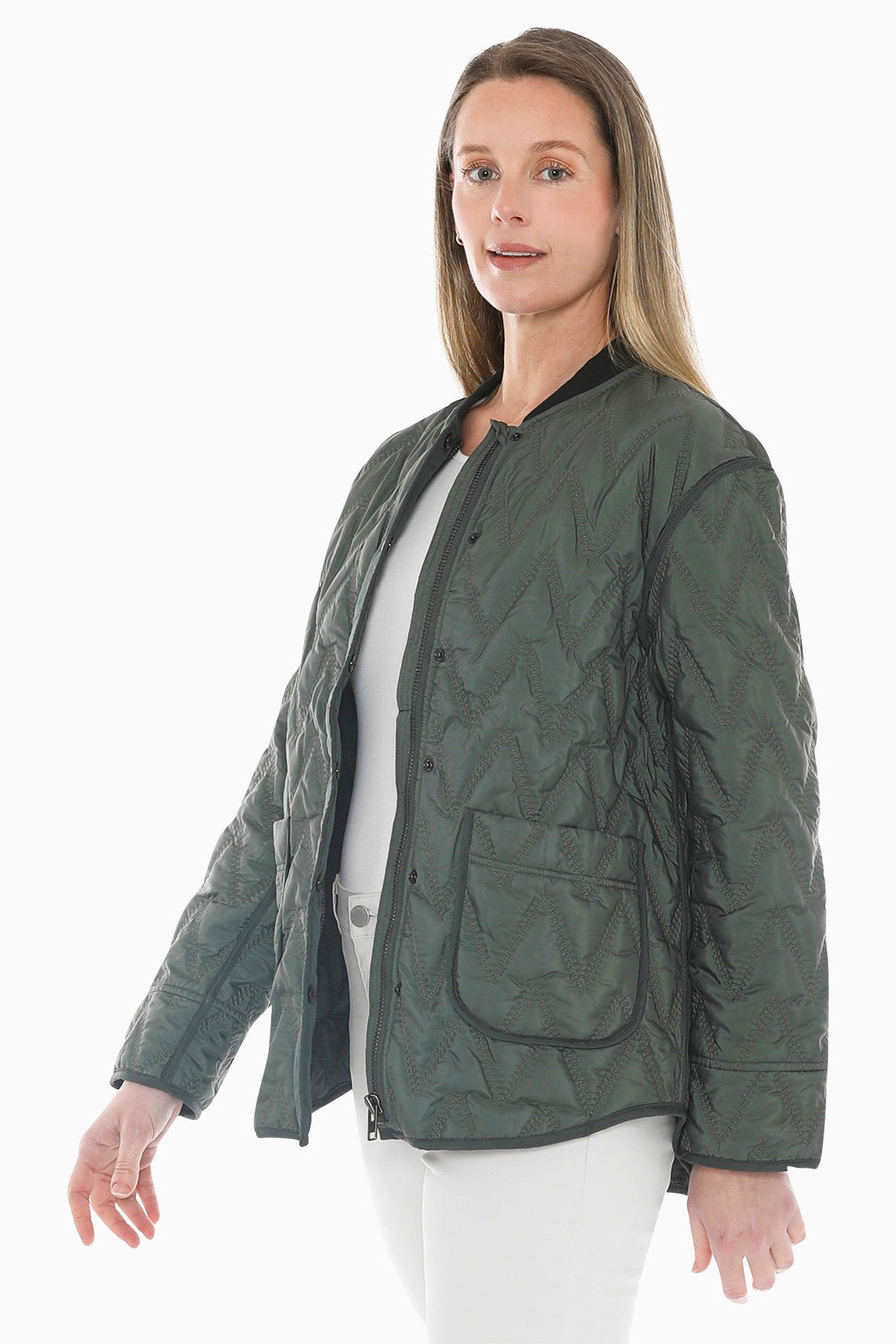 Zig Zag Quilted Puffer in Sage