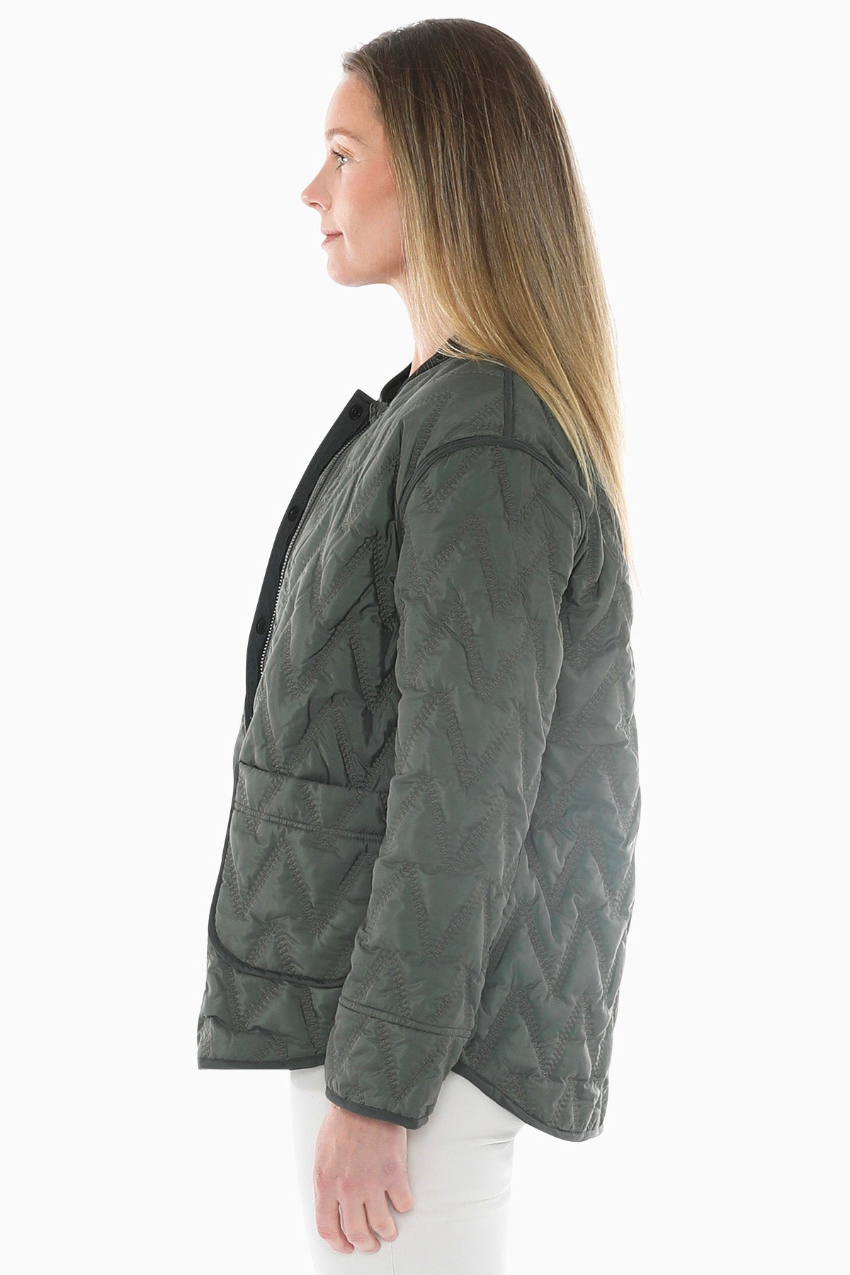 Zig Zag Quilted Puffer in Sage
