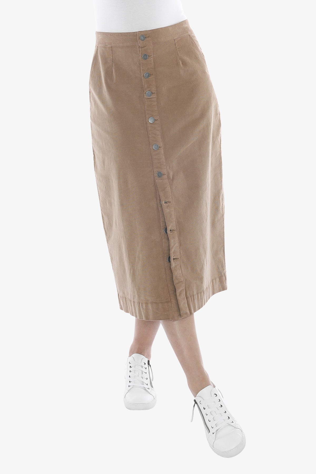Cord Button Thru Skirt in Toast