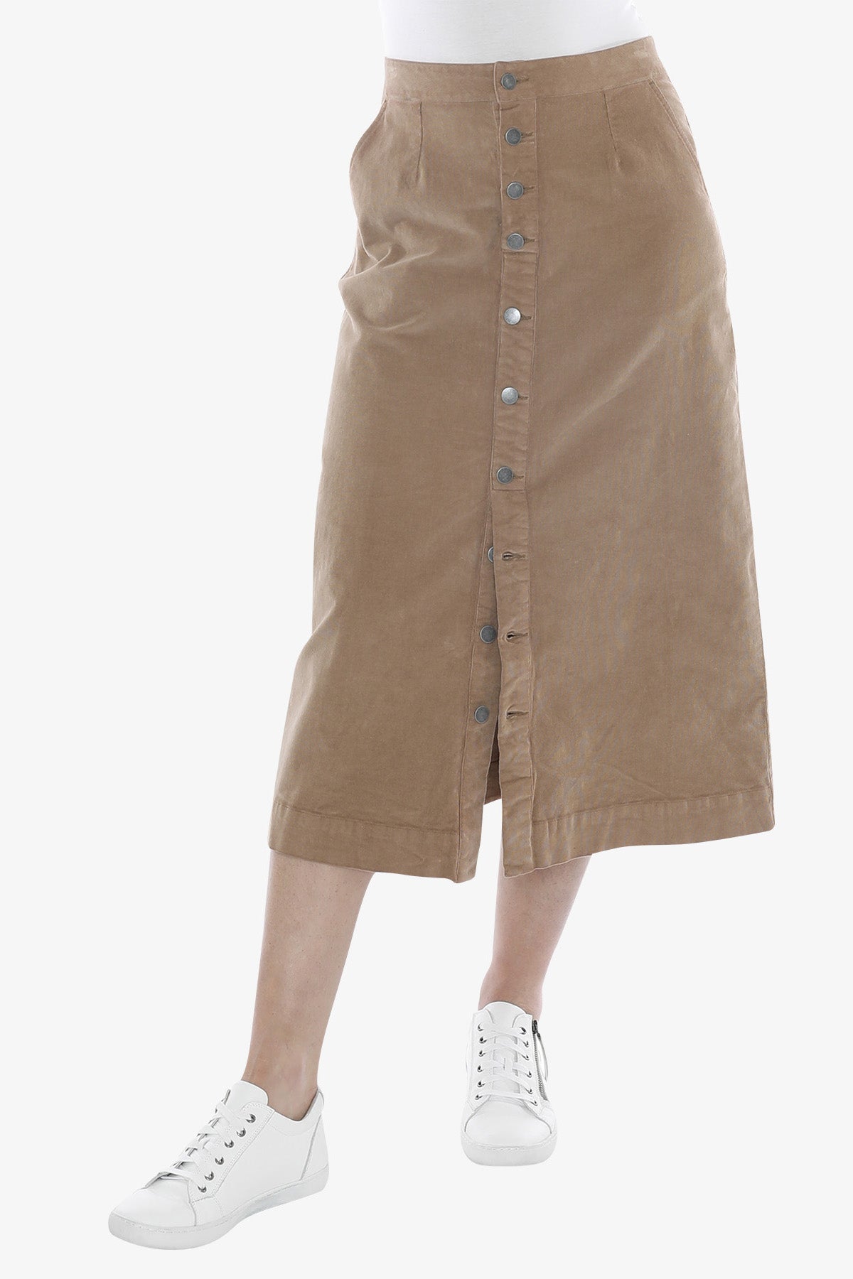 Cord Button Thru Skirt in Toast