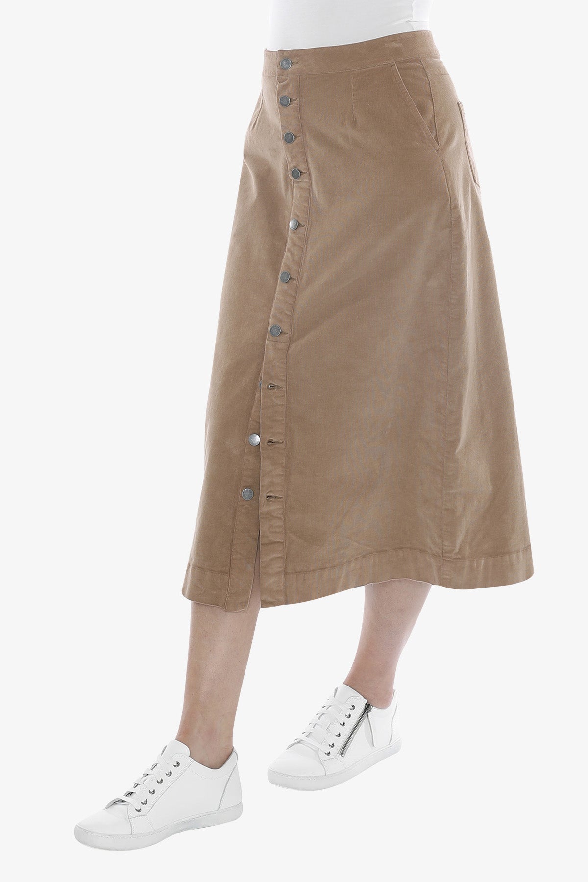Cord Button Thru Skirt in Toast