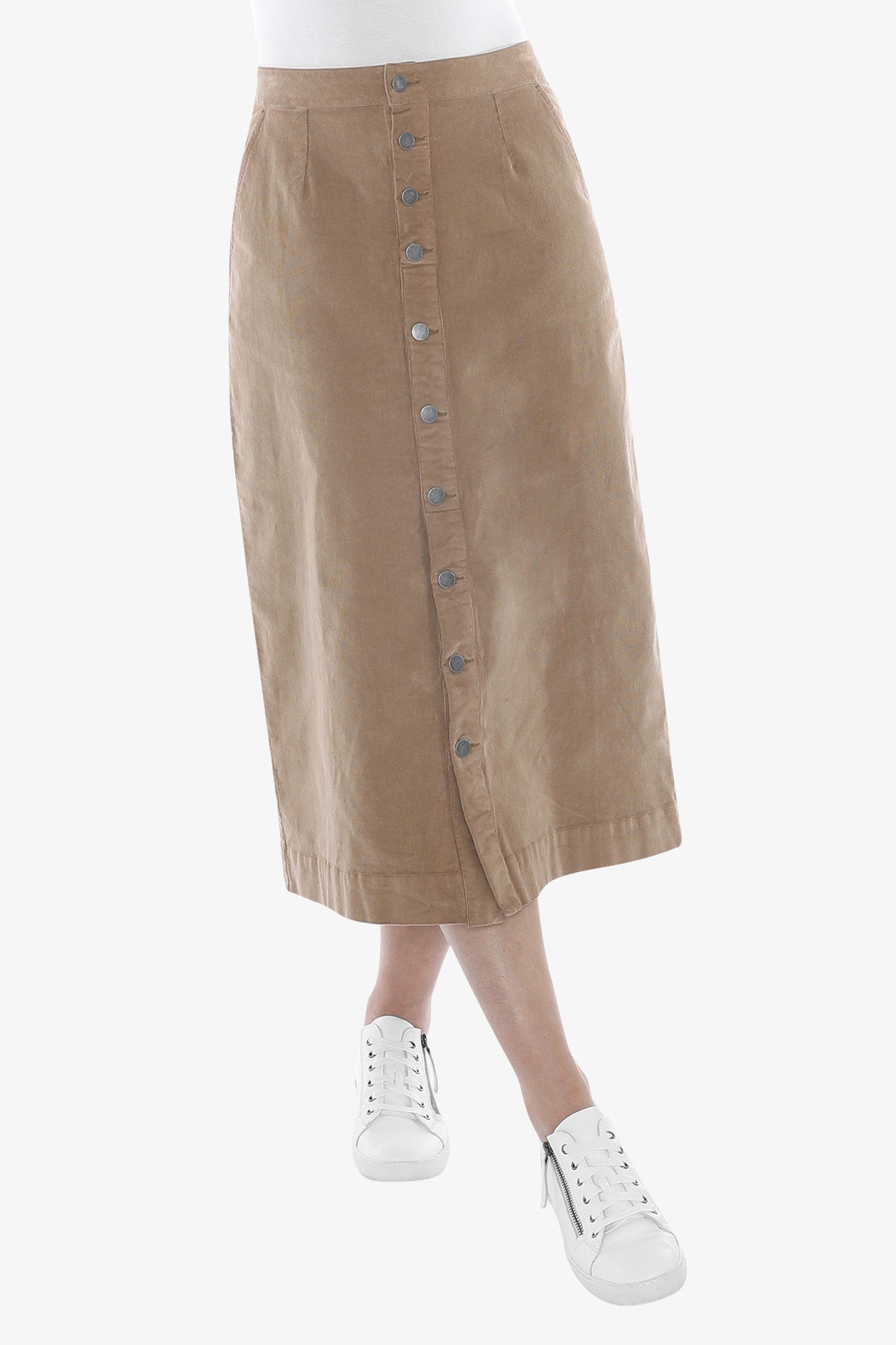 Cord Button Thru Skirt in Toast