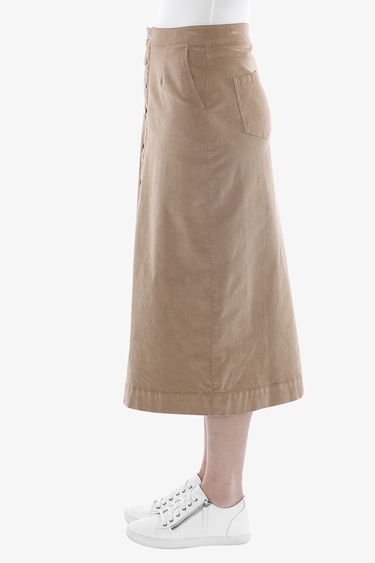 Cord Button Thru Skirt in Toast