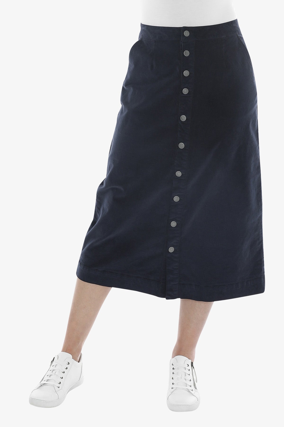 Cord Button Thru Skirt in Ink