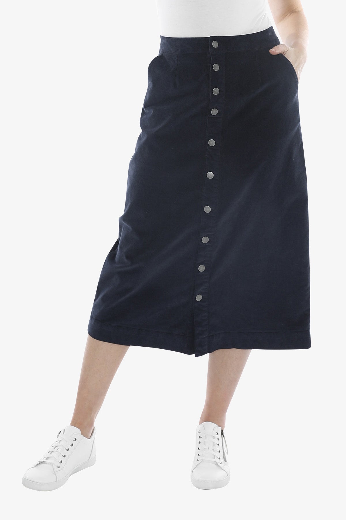 Cord Button Thru Skirt in Ink