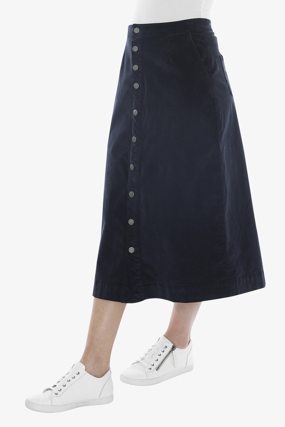 Cord Button Thru Skirt in Ink