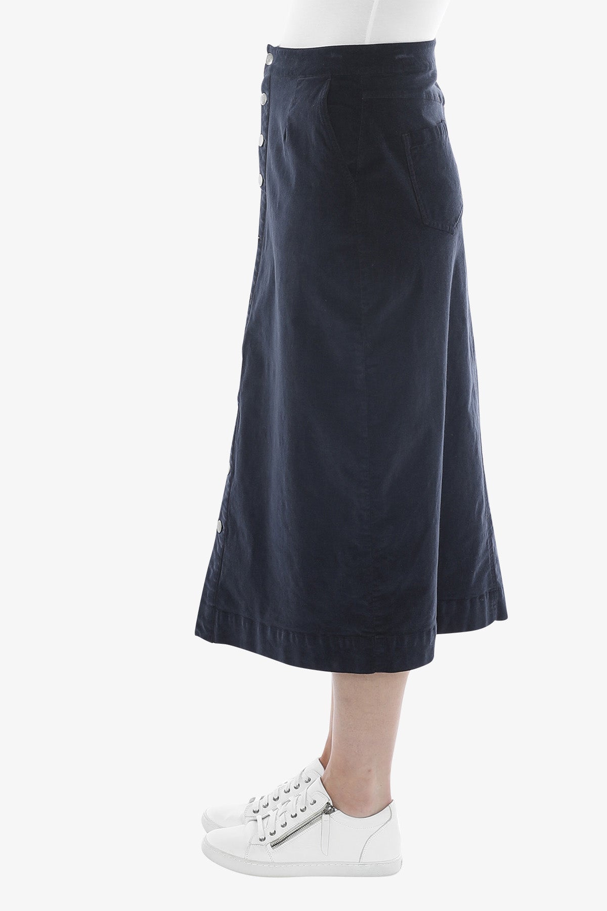 Cord Button Thru Skirt in Ink