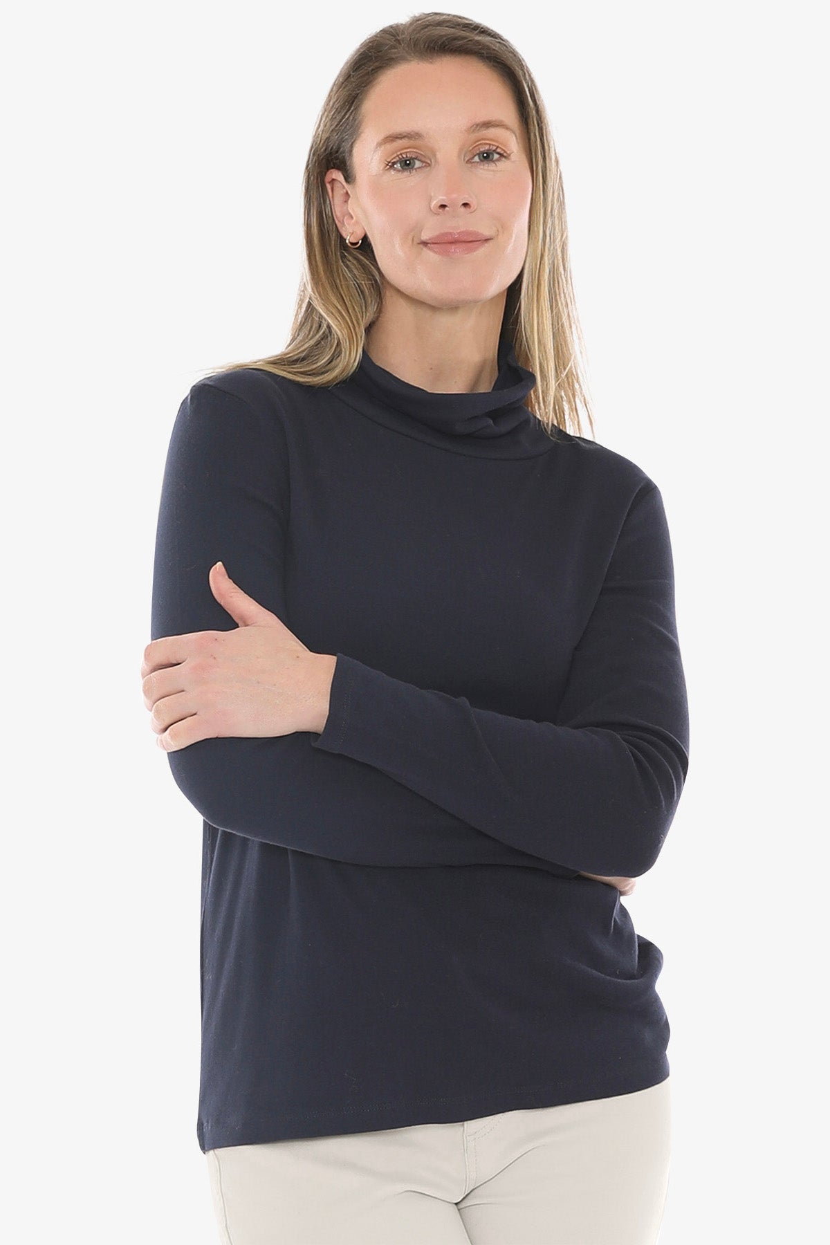 Cotton Roll Neck Skivvy in Navy