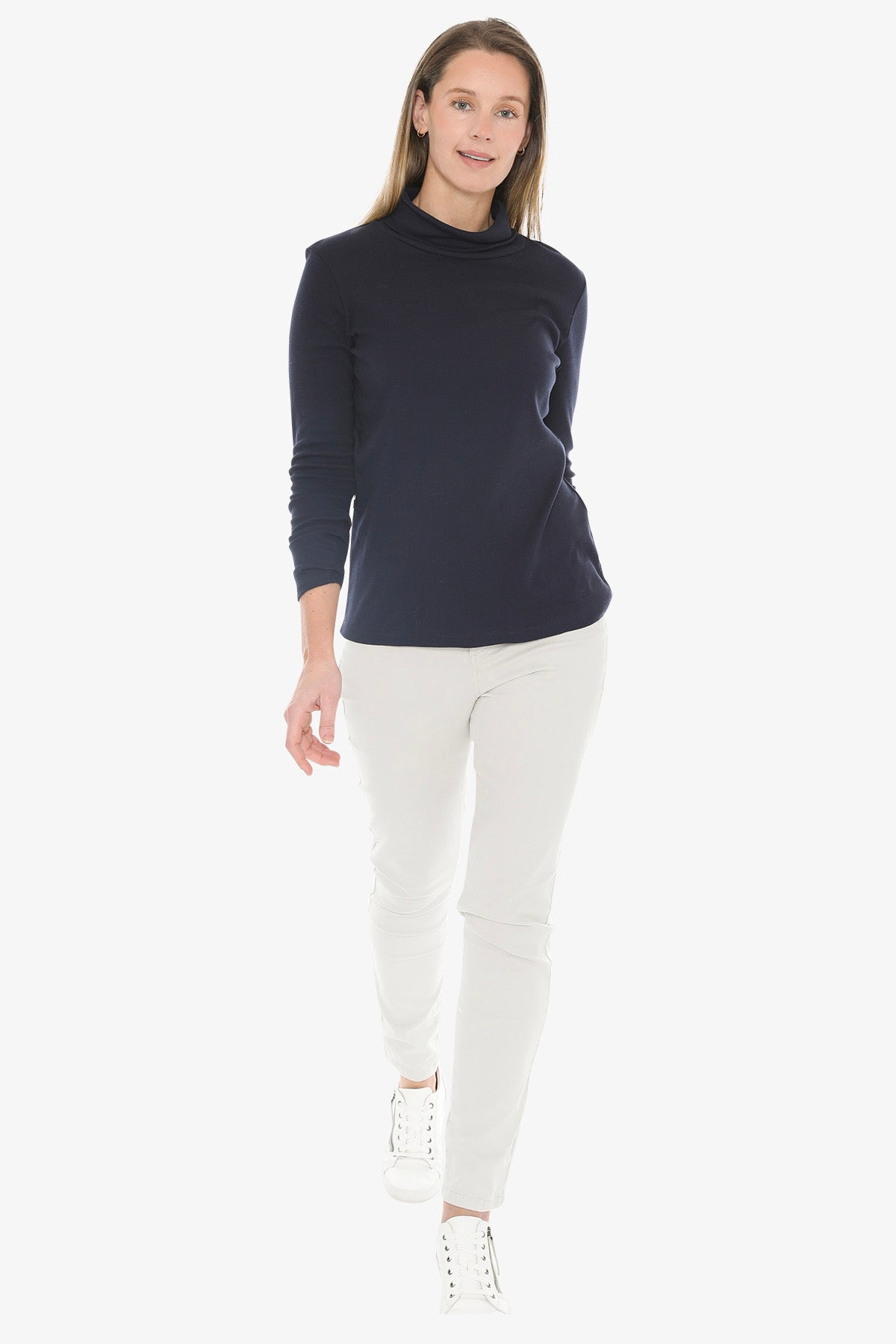 Cotton Roll Neck Skivvy in Navy