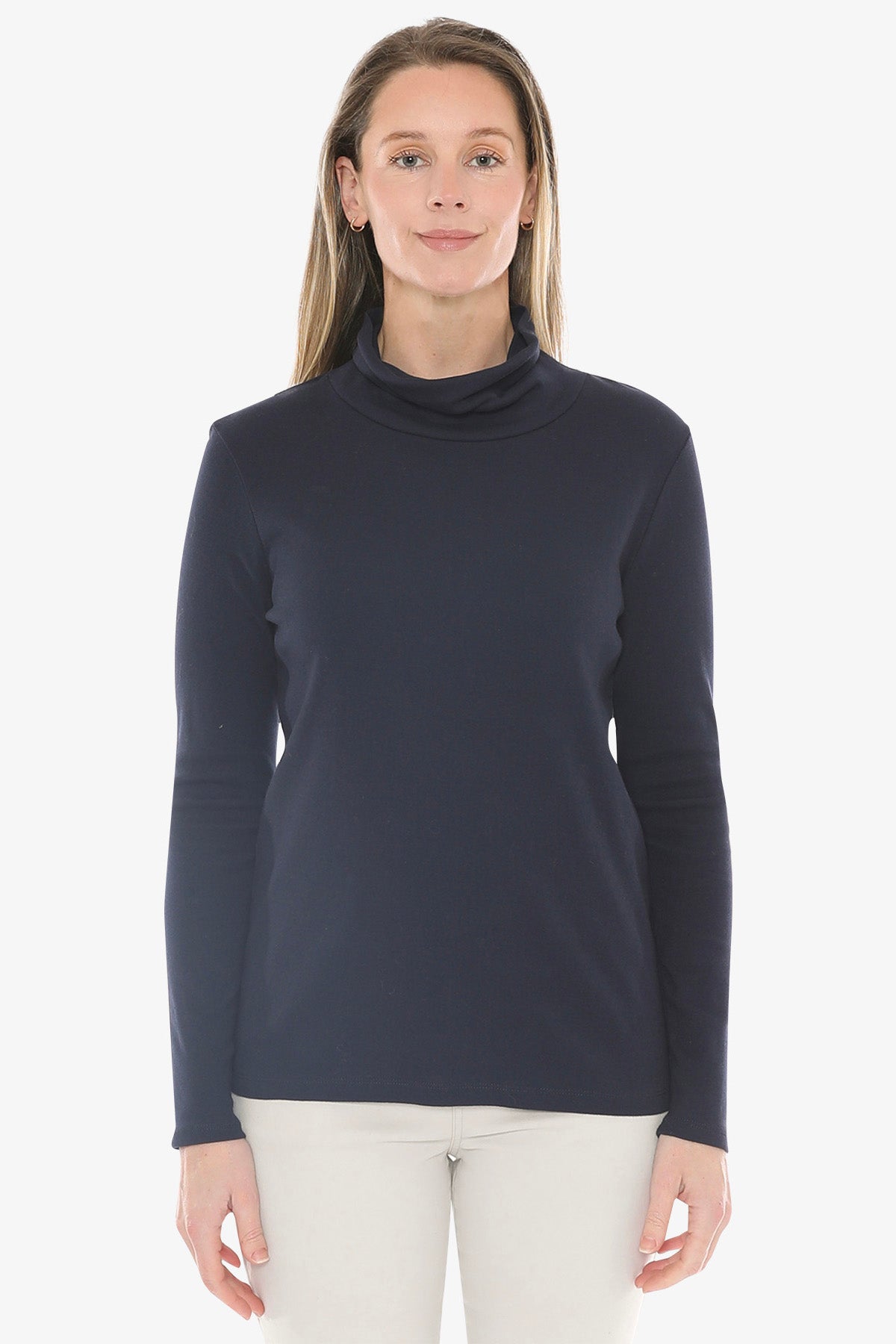 Cotton Roll Neck Skivvy in Navy