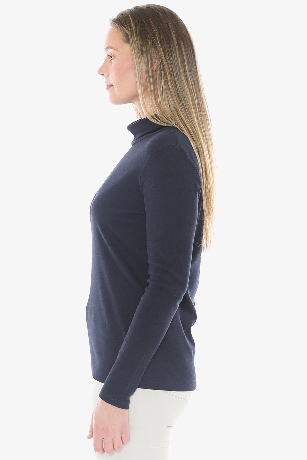 Cotton Roll Neck Skivvy in Navy