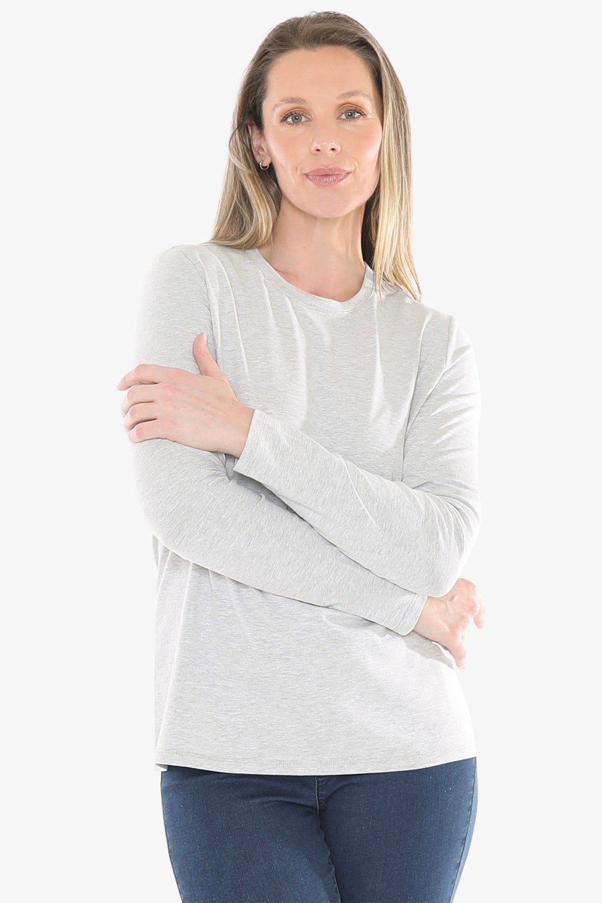 Crew Neck Long Sleeve Tee in Grey Marle
