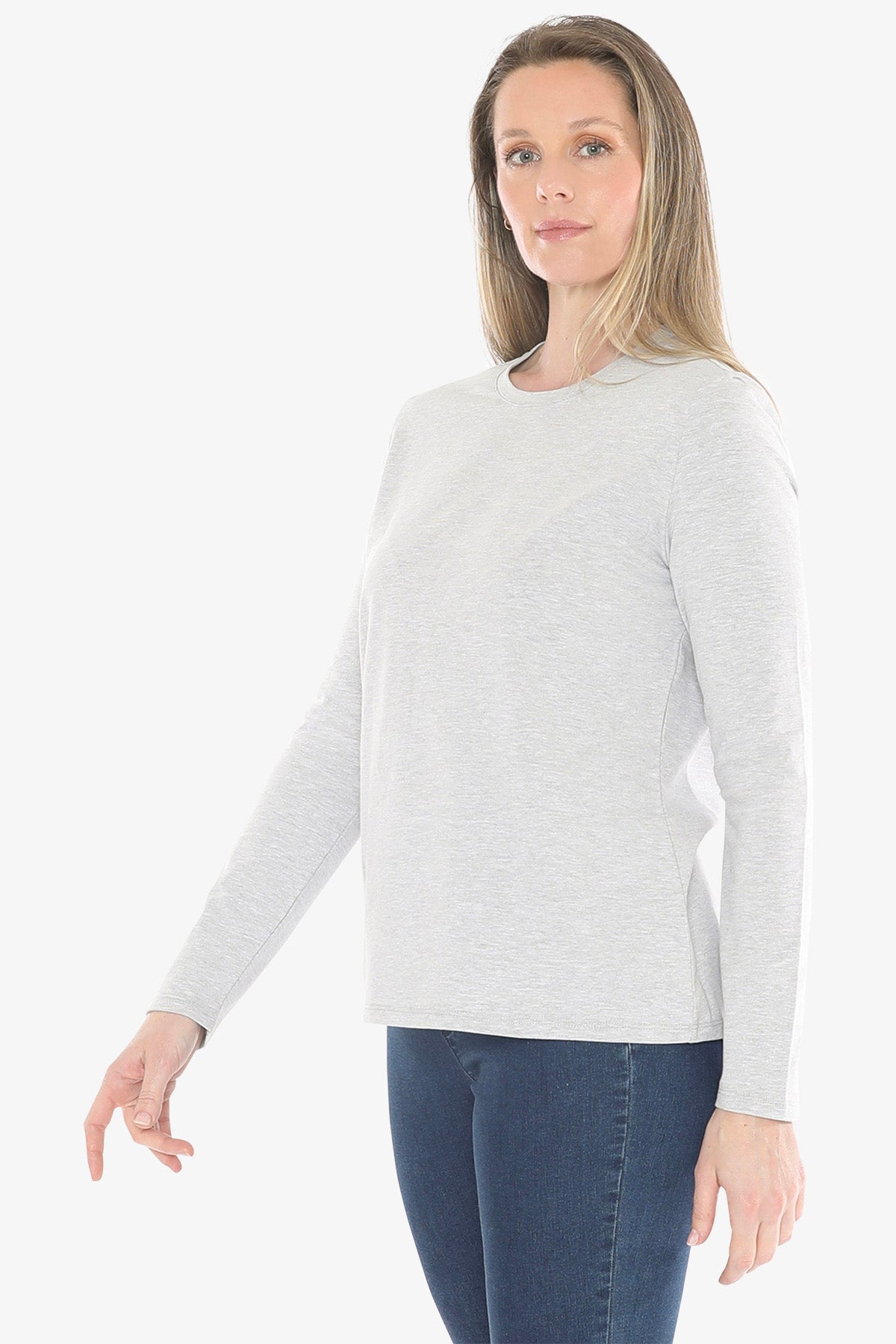Crew Neck Long Sleeve Tee in Grey Marle