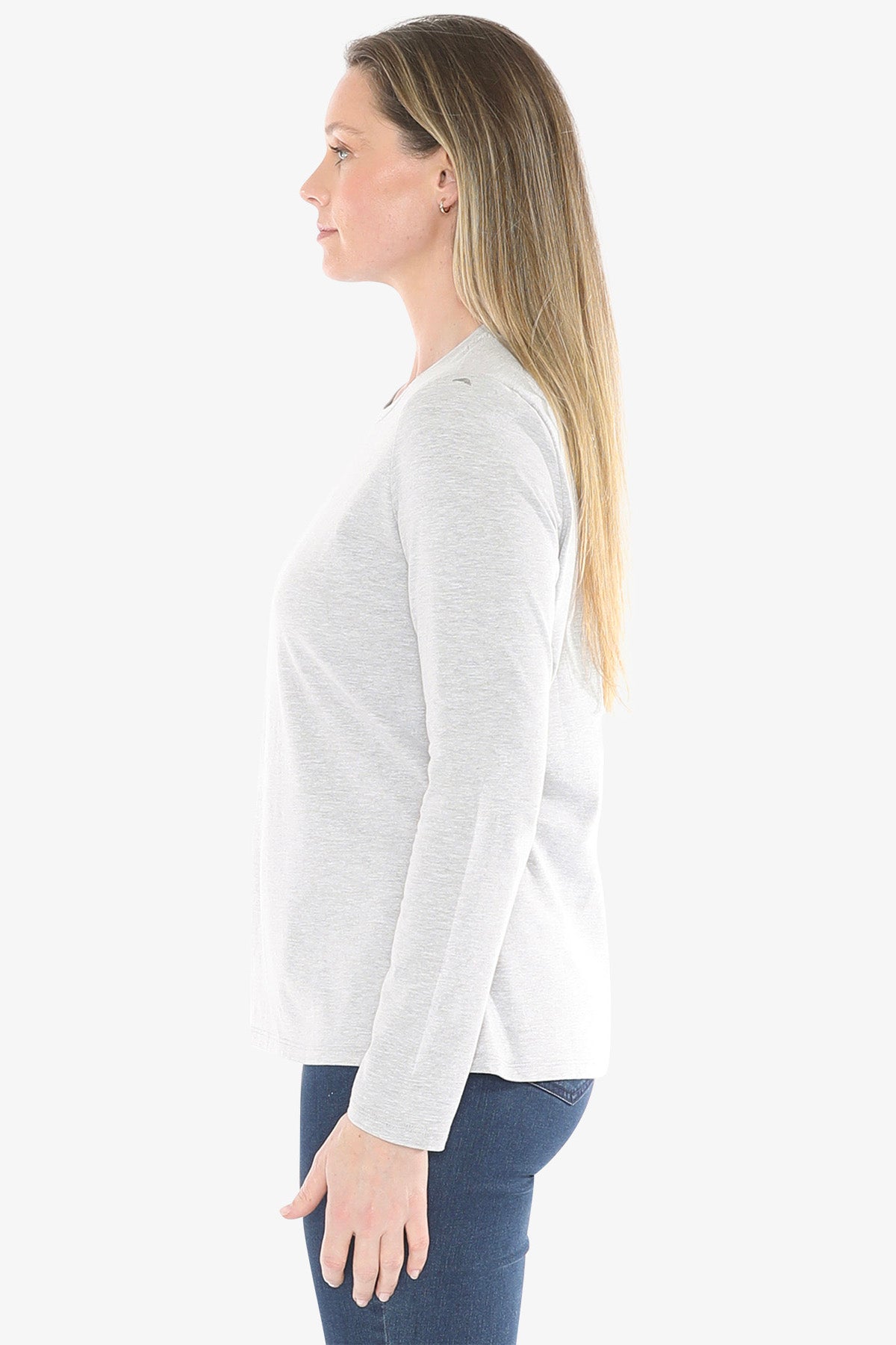 Crew Neck Long Sleeve Tee in Grey Marle