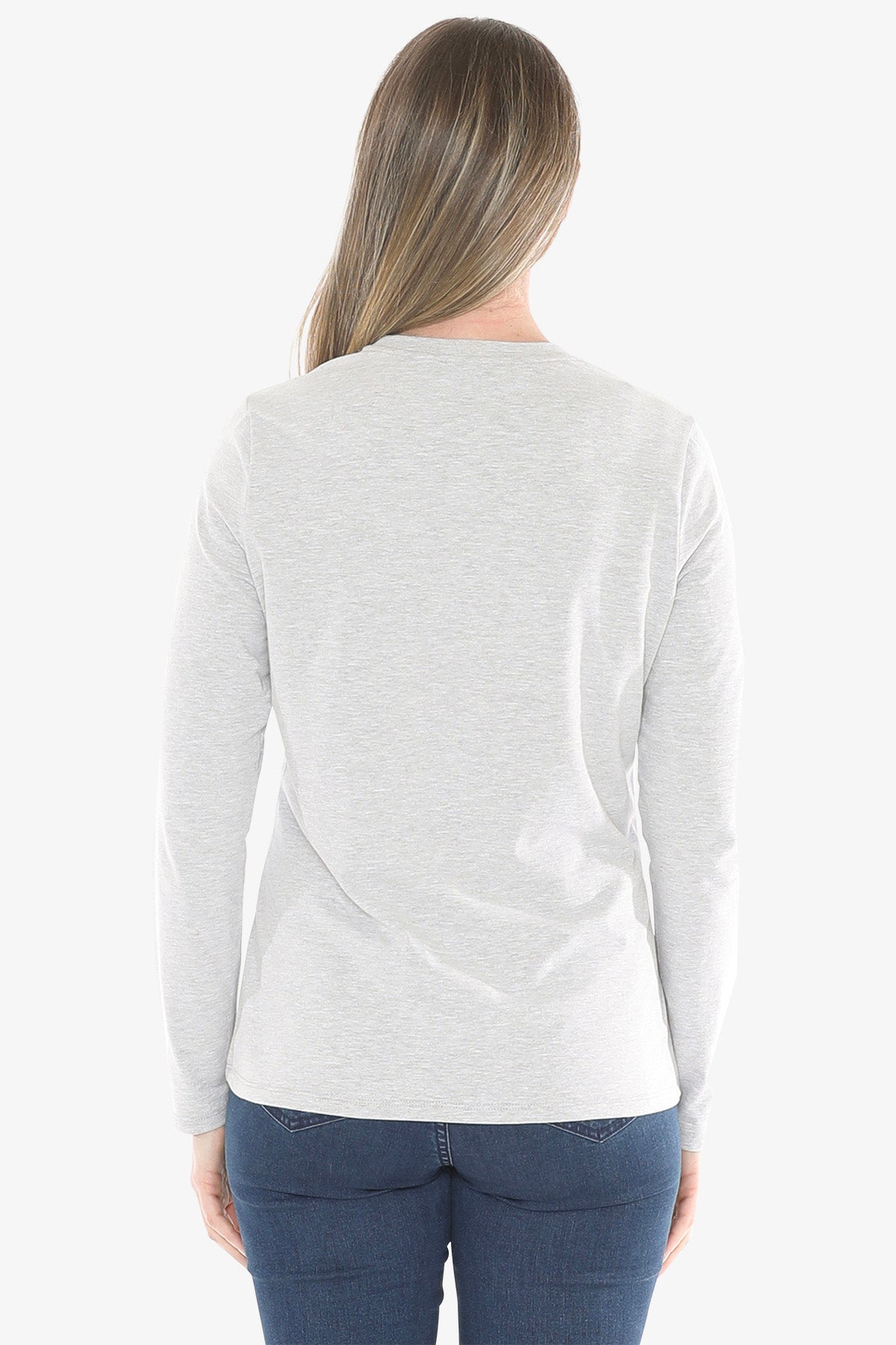 Crew Neck Long Sleeve Tee in Grey Marle