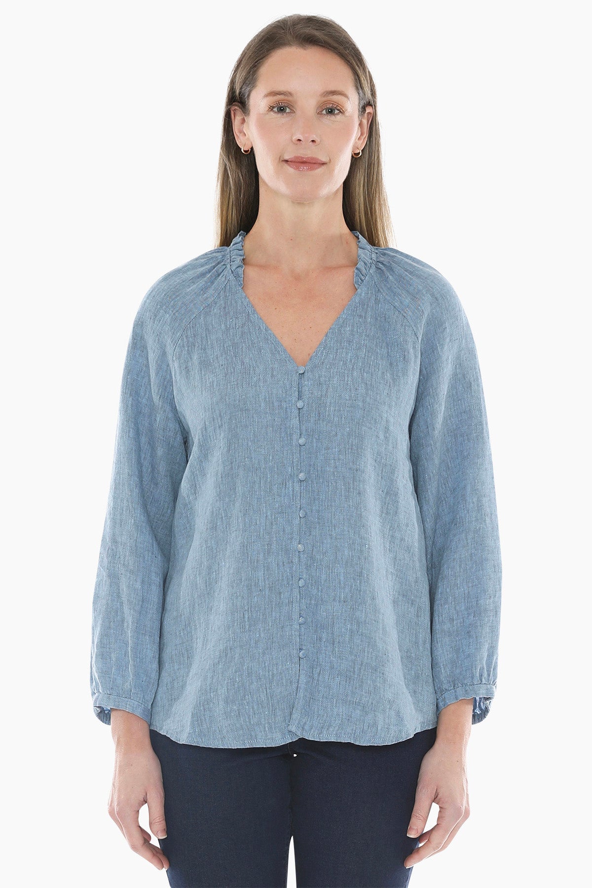 Crossdye Linen Top in Mid Blue C/D