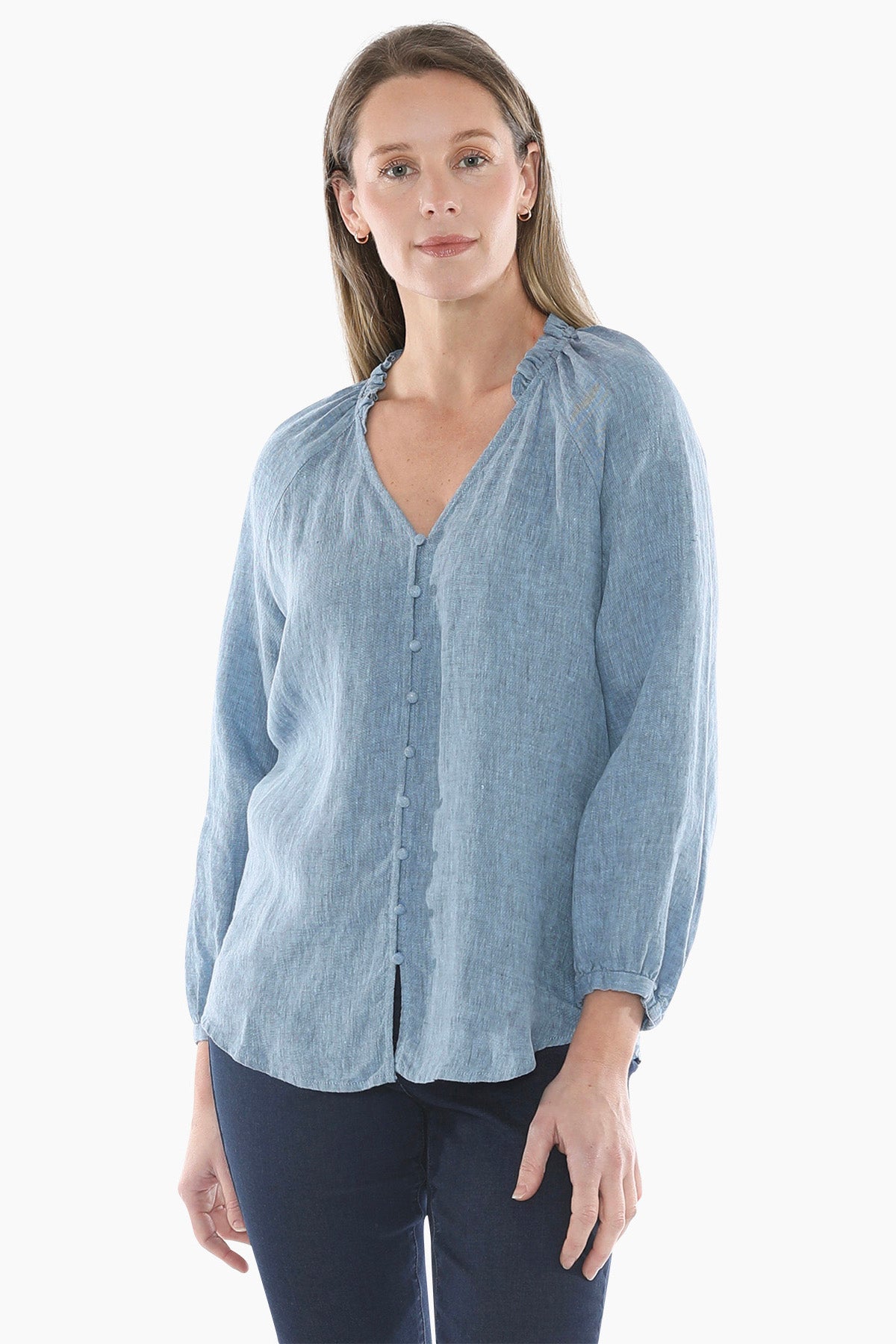 Crossdye Linen Top in Mid Blue C/D