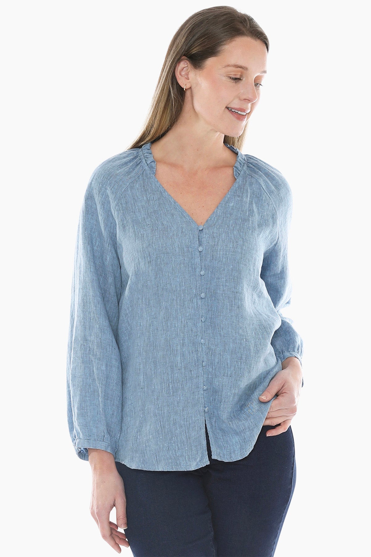 Crossdye Linen Top in Mid Blue C/D
