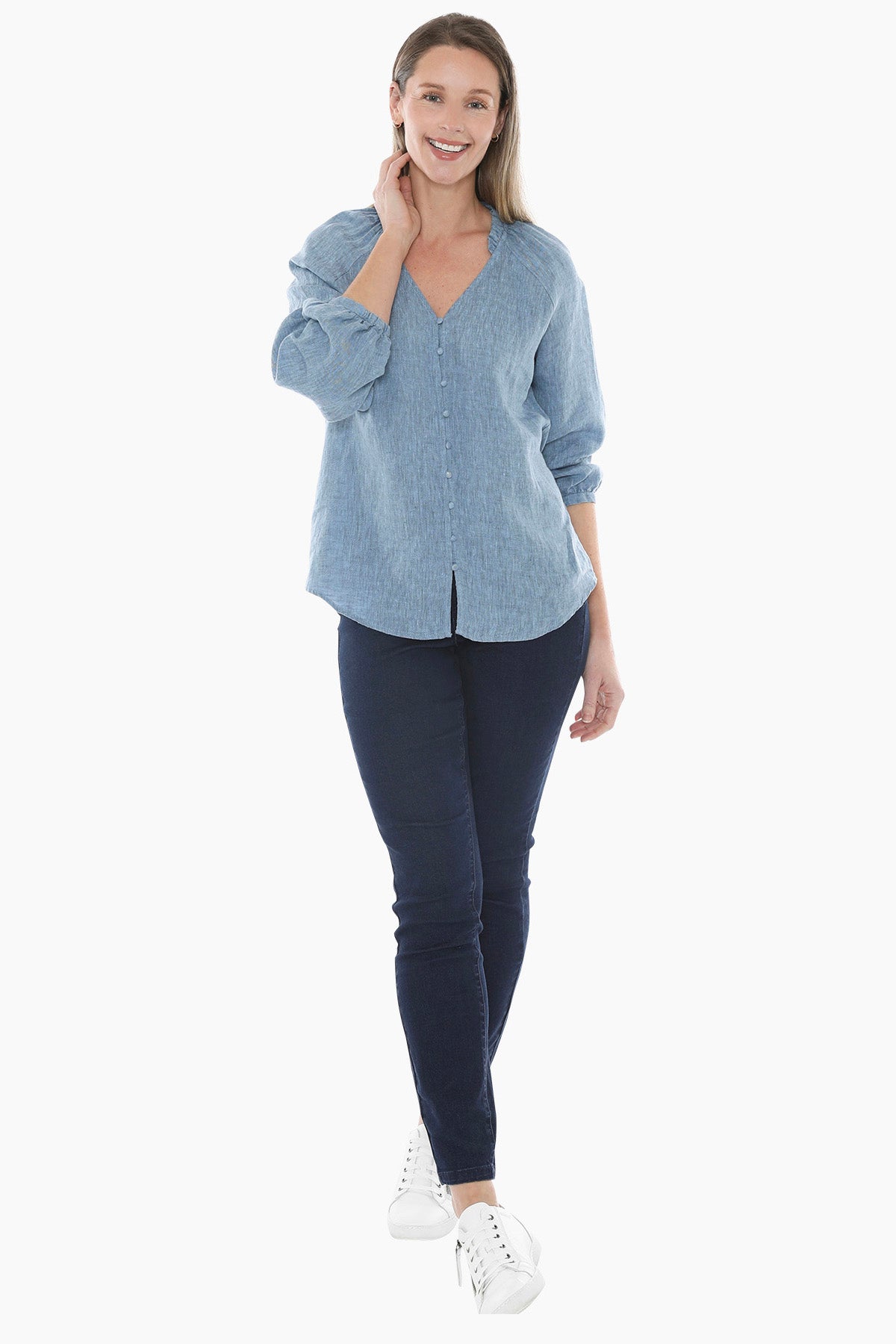 Crossdye Linen Top in Mid Blue C/D