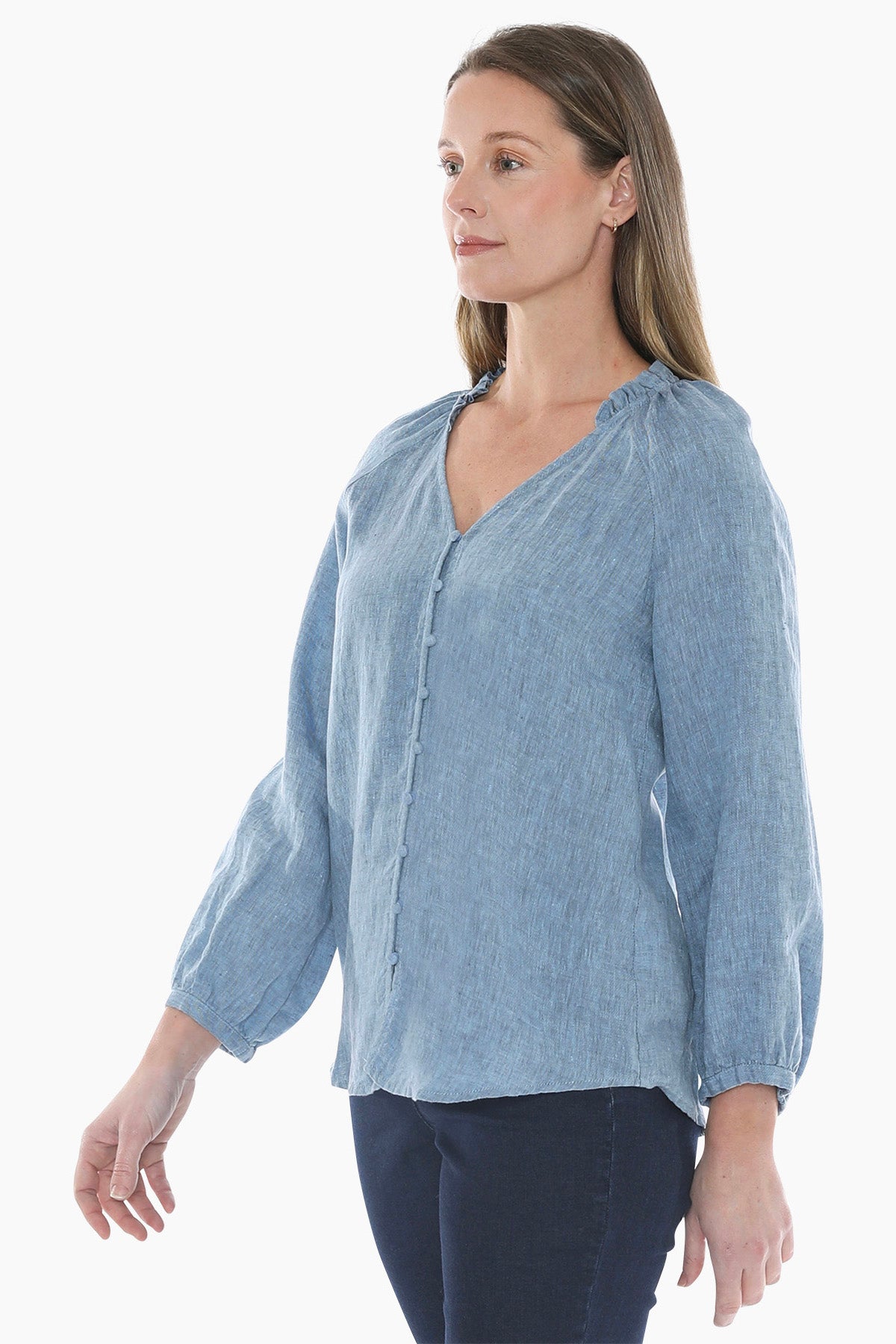 Crossdye Linen Top in Mid Blue C/D