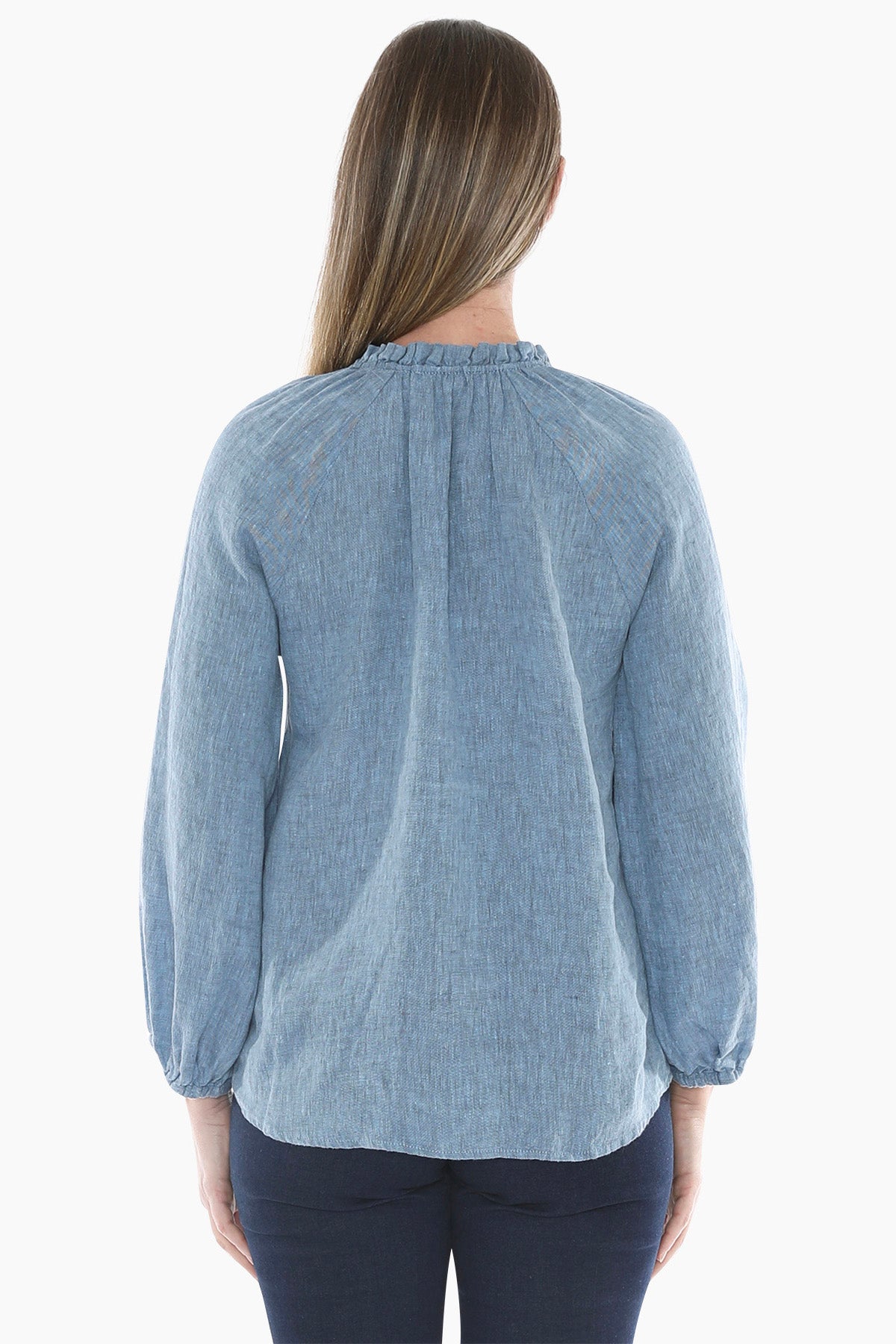 Crossdye Linen Top in Mid Blue C/D